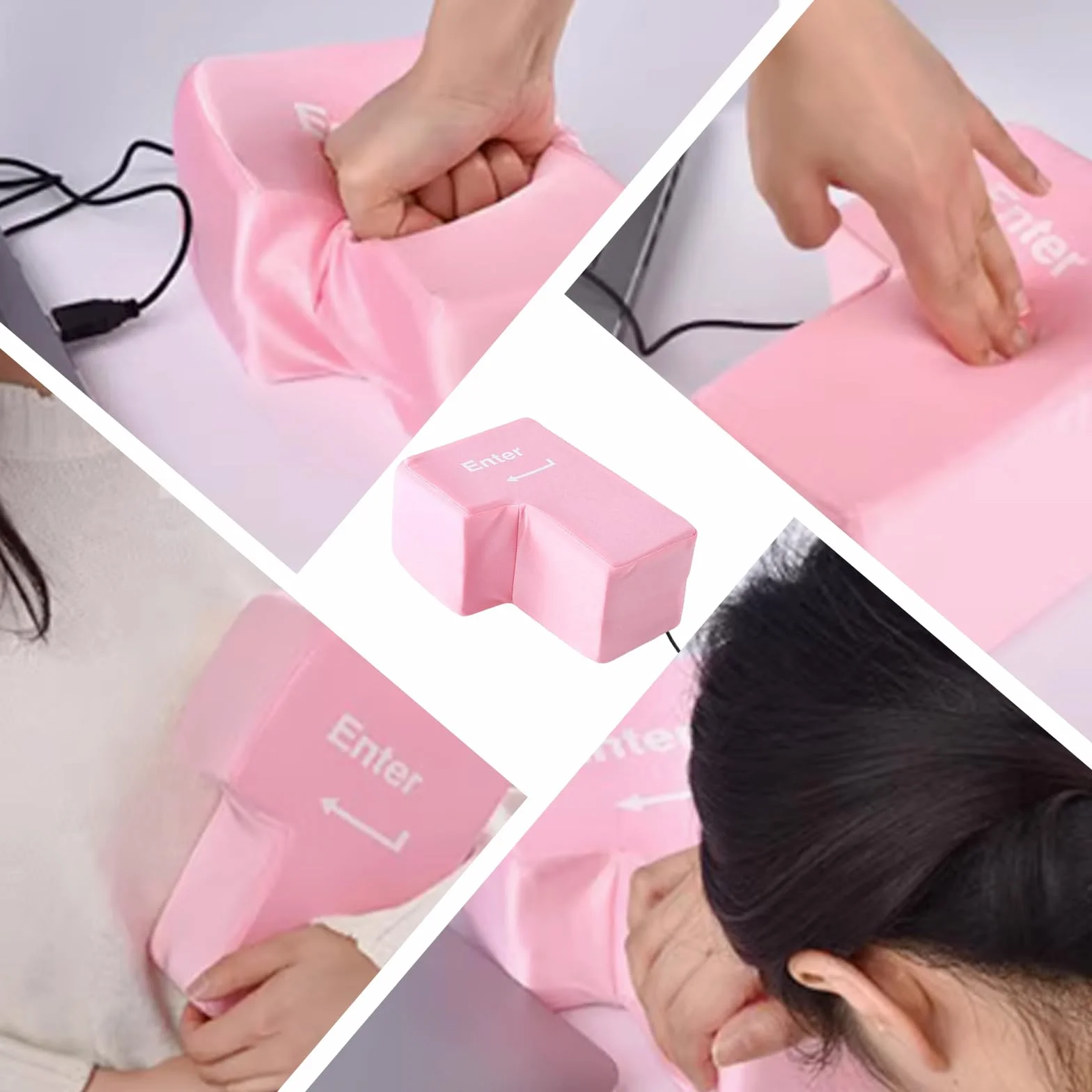 Big Enter Key, cuscino antistress con cavo USB, tastiera multifunzionale, strumenti per alleviare lo stress per ufficio, casa, viaggi d'affari (rosa)