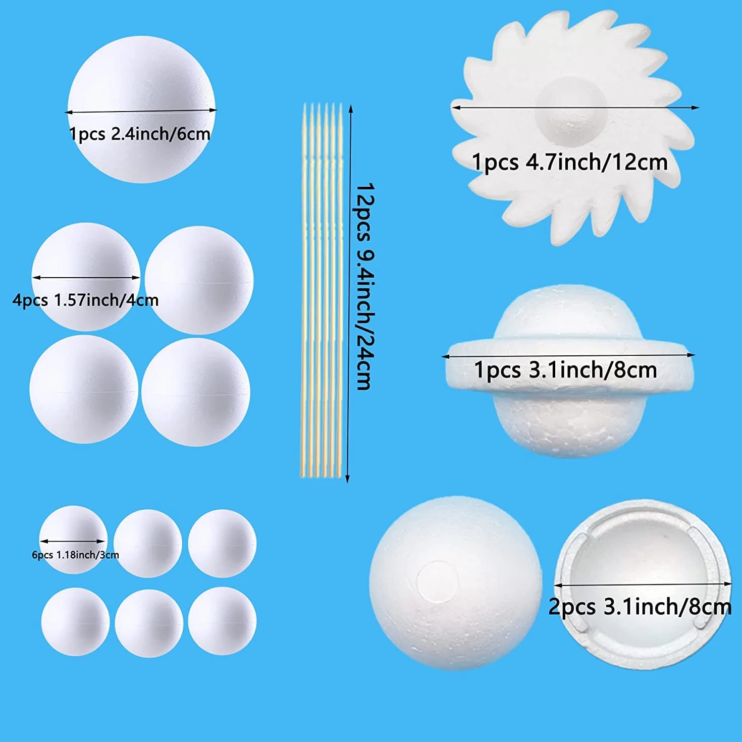 Solar System Modell Kit per Bambini con 14 Palline in Schiuma, 12 Bastoncini di Bambù, 12 Pigmenti Colorati, per Progetti Scolastici e Proprio Sistema Solare