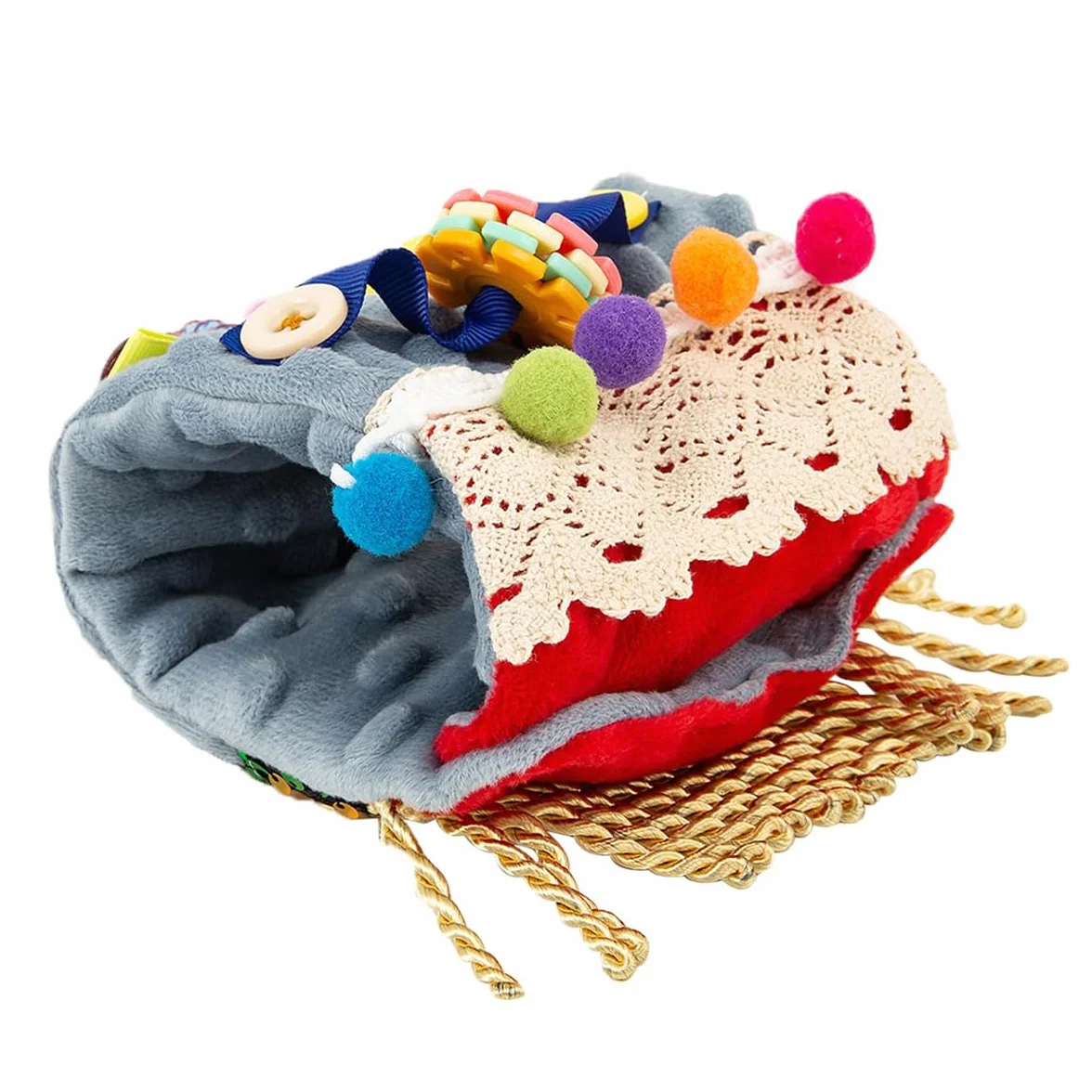 attività per Adulti con demenza Cuscino, Cuscino di Peluche, Federa per Braccio sensoriale tattile, Cuscino di decompressione con Gadget tattili, Azzurro Cielo