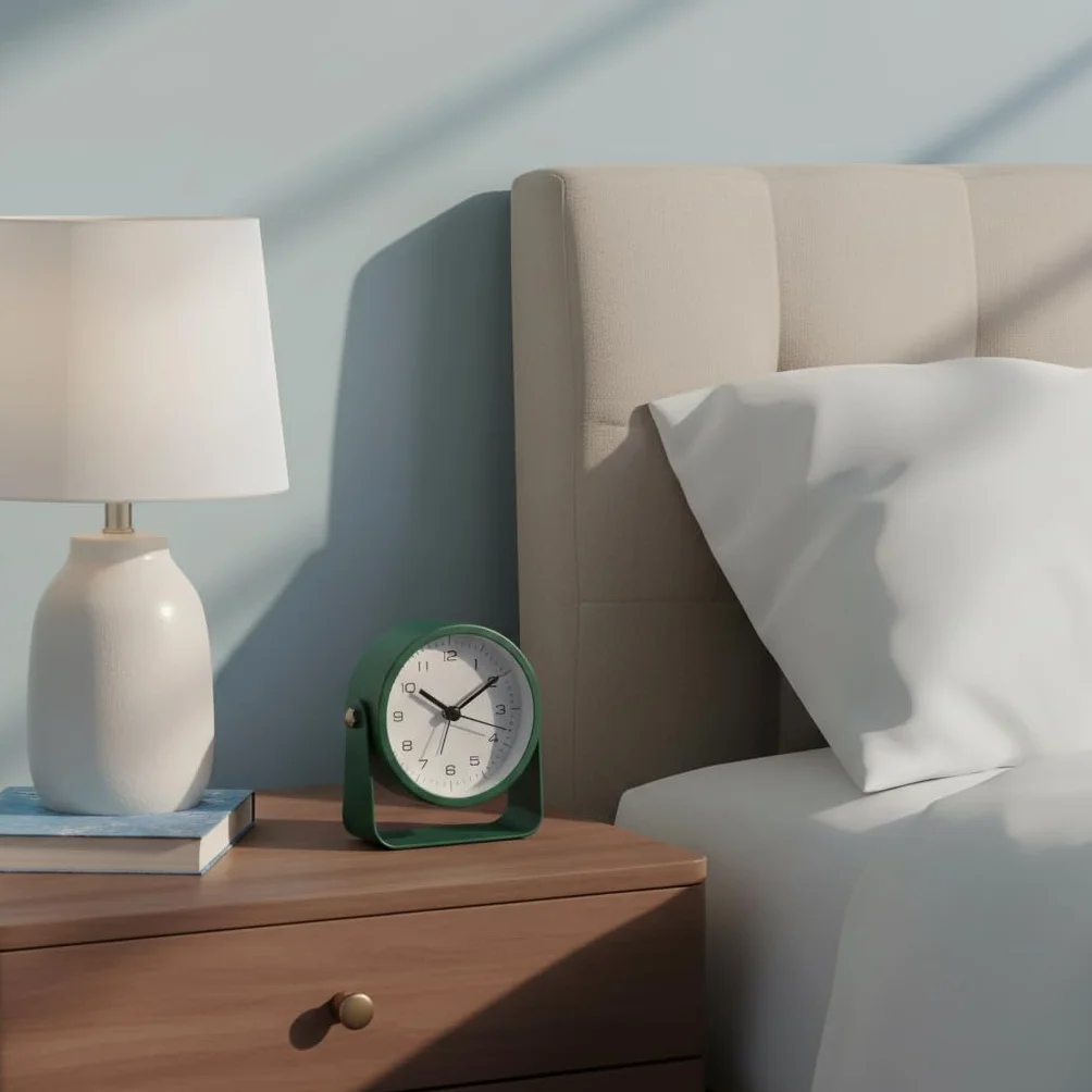 TFA Dostmann Sveglia analogica da comodino, Design, 60.1042.04, senza ticchettio, extra silenziosa, in metallo, con retroilluminazione, adatta anche come orologio da tavolo, verde
