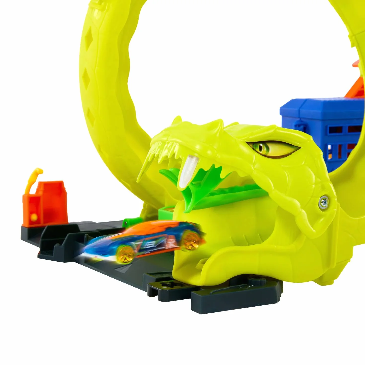 Hot Wheels - Attacco del Serpente, Set con Stazione di Servizio e Pista Spirale, 2 modalità di Gioco e Veicolo in Scala 1:64 Incluso, Giocattolo per Bambini, 4+ Anni, JBM63