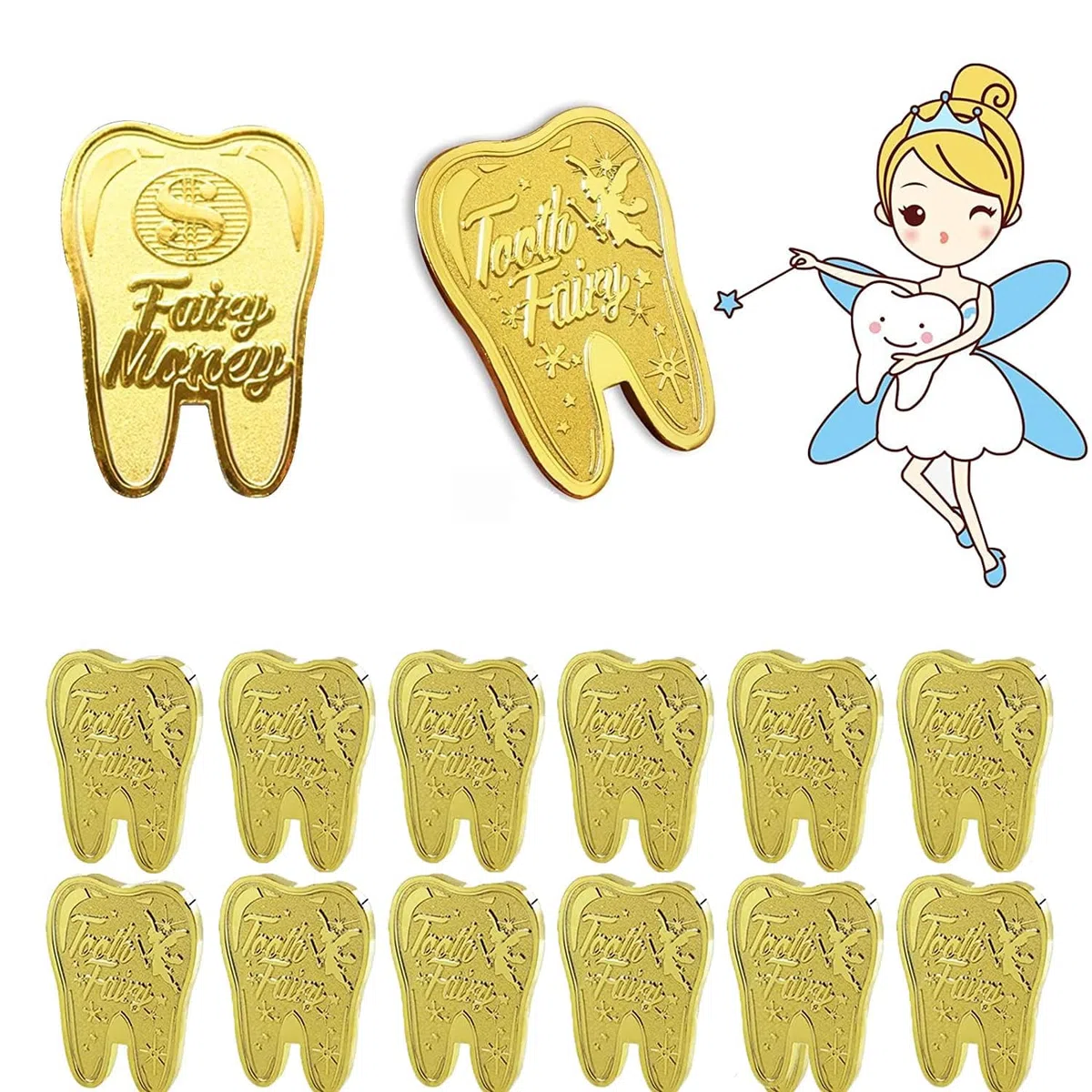 Monete Fata dei Denti,Monete Fata dei Denti d'oro,Regalo Fatina dei Denti,Tooth Fairy Coin,Set Fata dei Dentini,Moneta Commemorativa(12pcs)