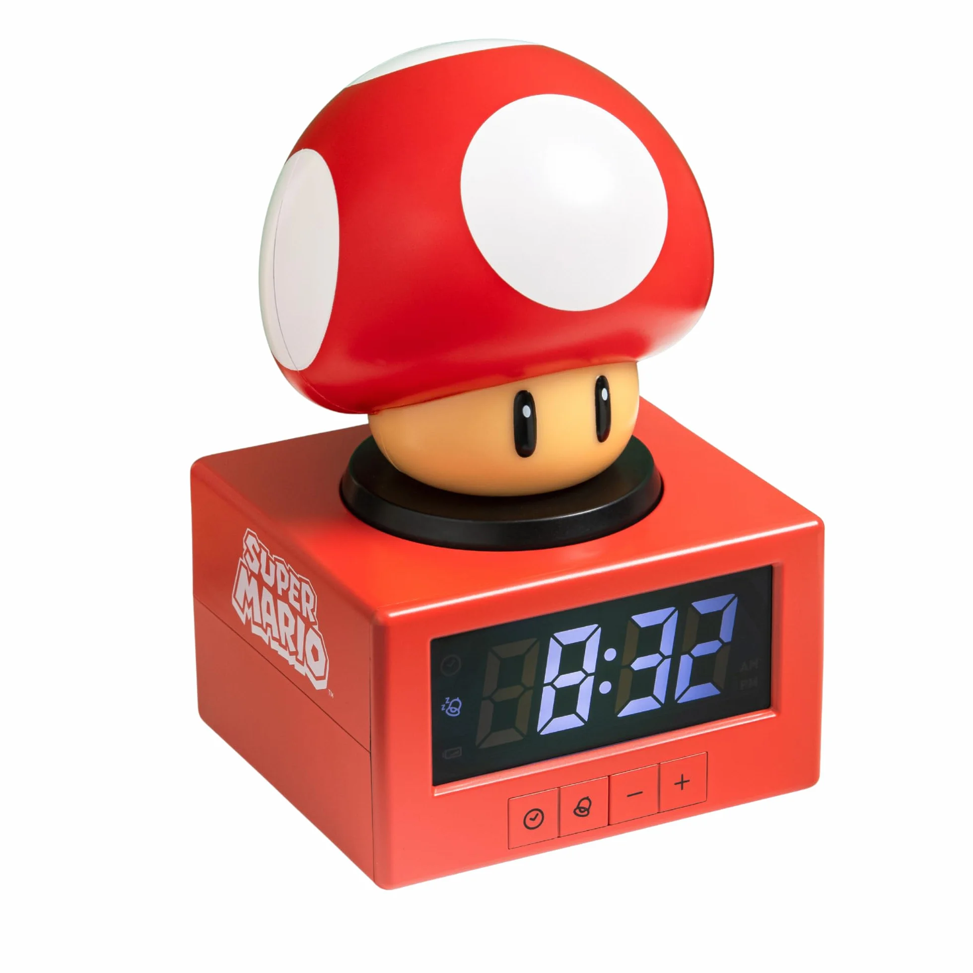 Paladone Sveglia Super Mario Fungo con luce notturna – Sveglia digitale con funzione snooze, altezza 16 cm, prodotto ufficiale Nintendo