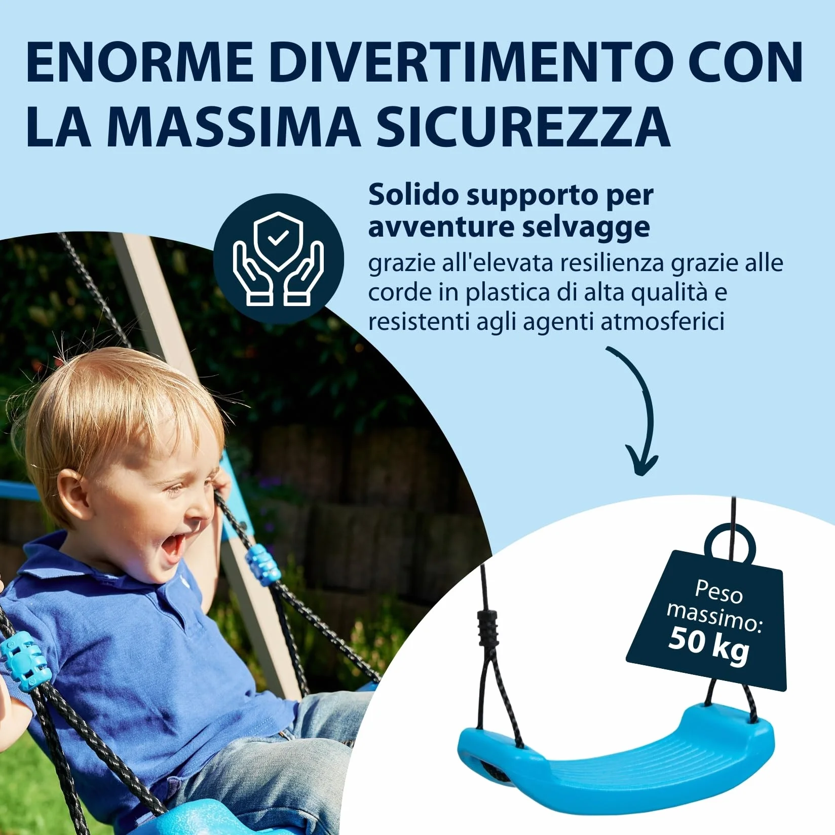 Hudora Altalena con Sedile Blu - Altalena per Bambini da Esterno con Seduta in Gomma - Certificata TÜV Rheinland/GS con Funi Regolabili in Altezza - Fino a 50kg