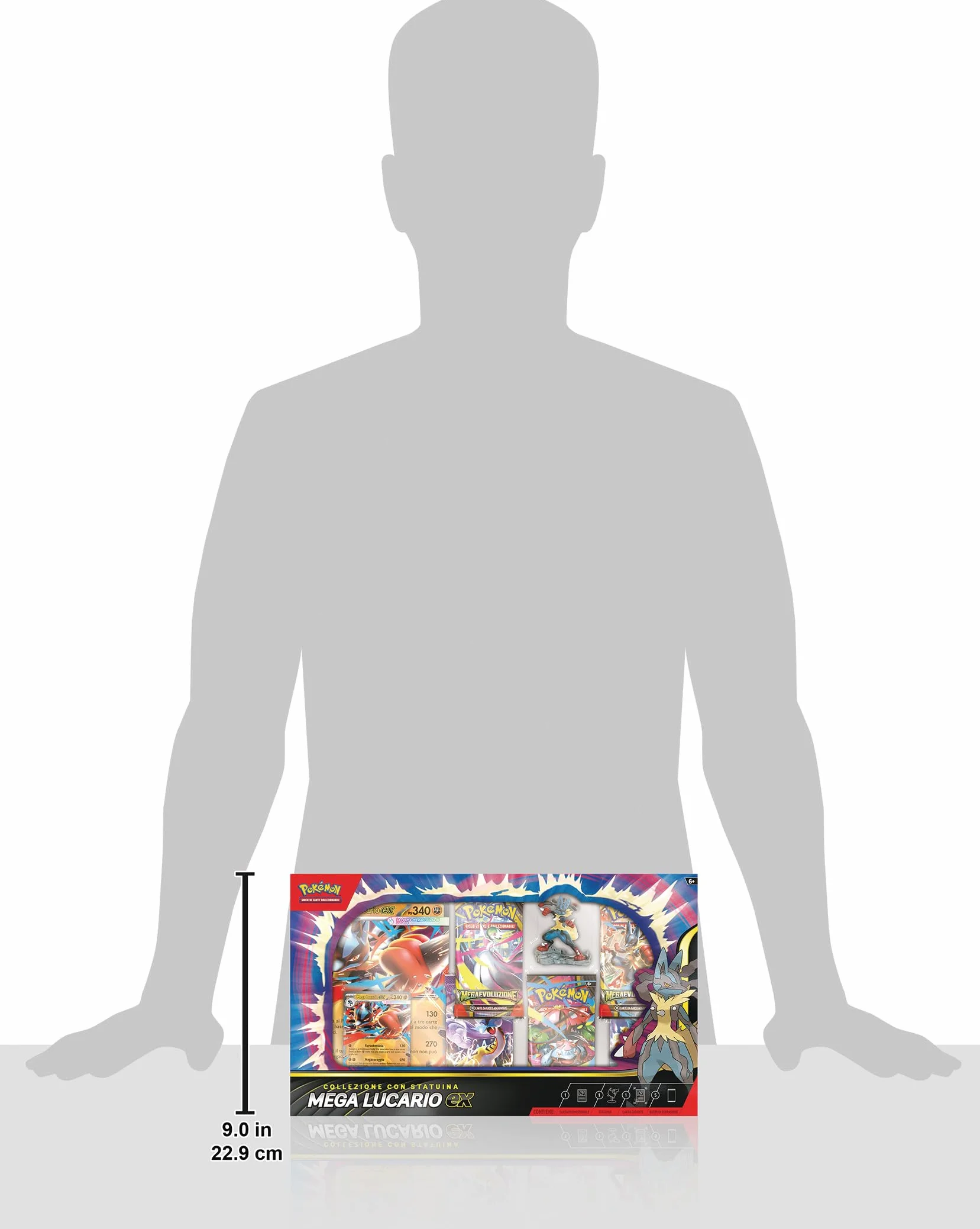 Pokémon: collezione con statuina Mega Lucario-ex del (una carta promozionale olografica, una carta promozionale gigante, cinque buste di espansione e una statuina di Mega Lucario)