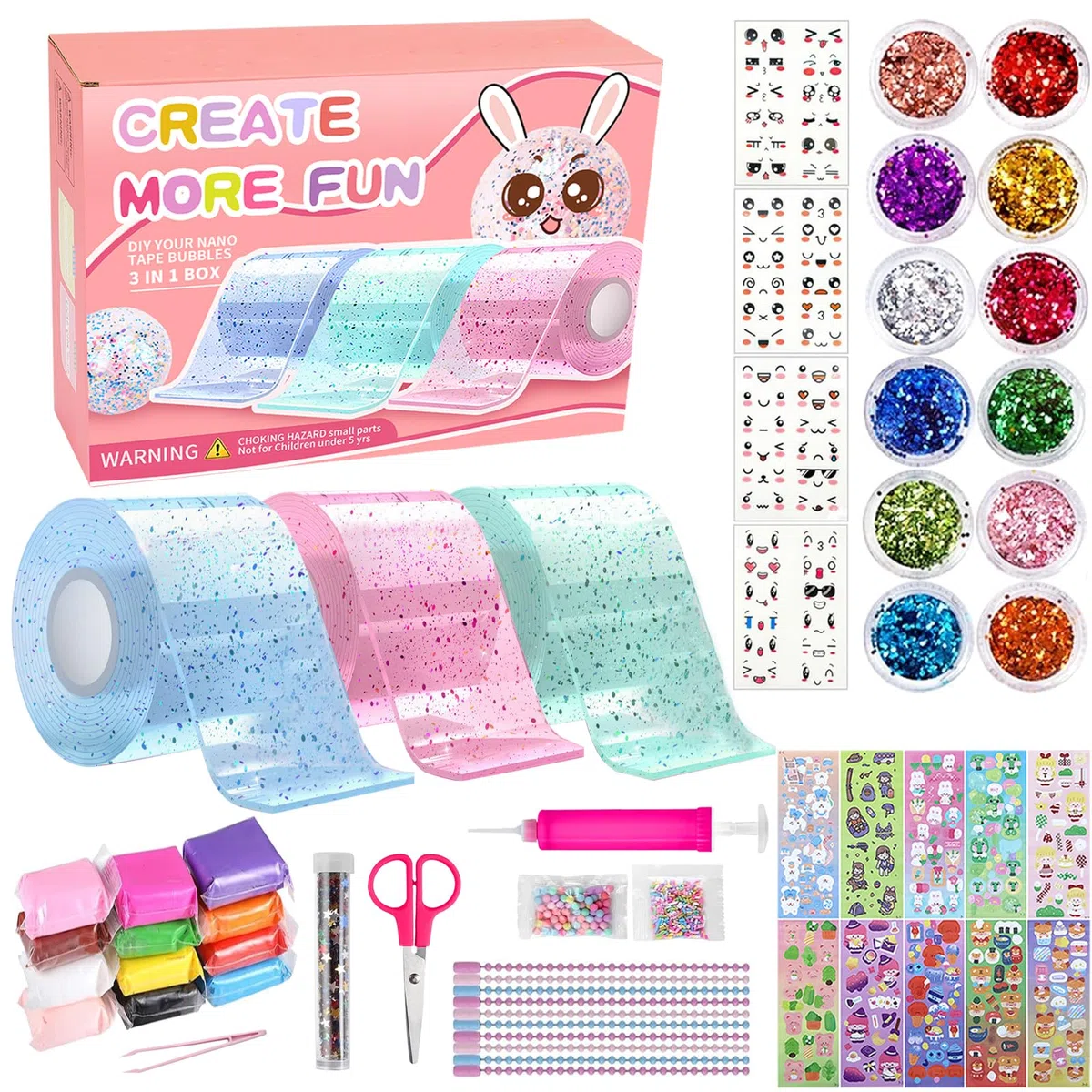 Nano Tape Bubble Kit per bambini – 67 pezzi fai da te, Squishy Giocattoli super elastici per alleviare lo stress e divertimento, Fidget Toys e Party Favors