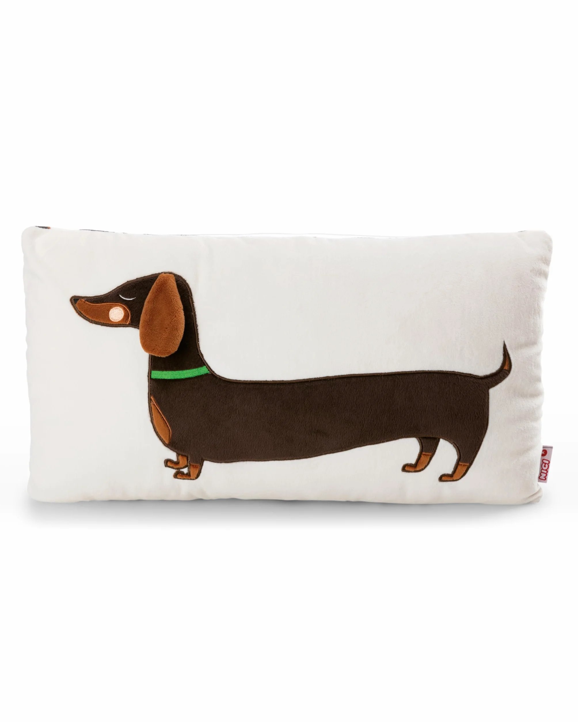 NICI Cuscino con motivo bassotto, morbido e adatto a ragazzi, ragazze e amanti dei peluche, ideale per casa, asilo o in viaggio, 43 x 25 cm, marrone - 61899