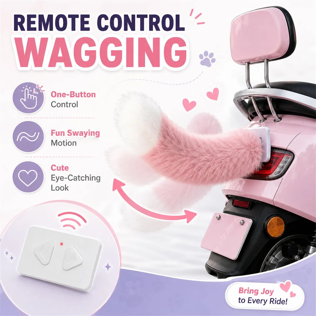 Generico Remote Control Electric Car Tail, Fluffy Remote Control Tail, Wagging Tail for Car, Self Adhesive Plush Moving Tail with Remote, Cute Furry Accessory for Cars Trucks Motorcycle (L)