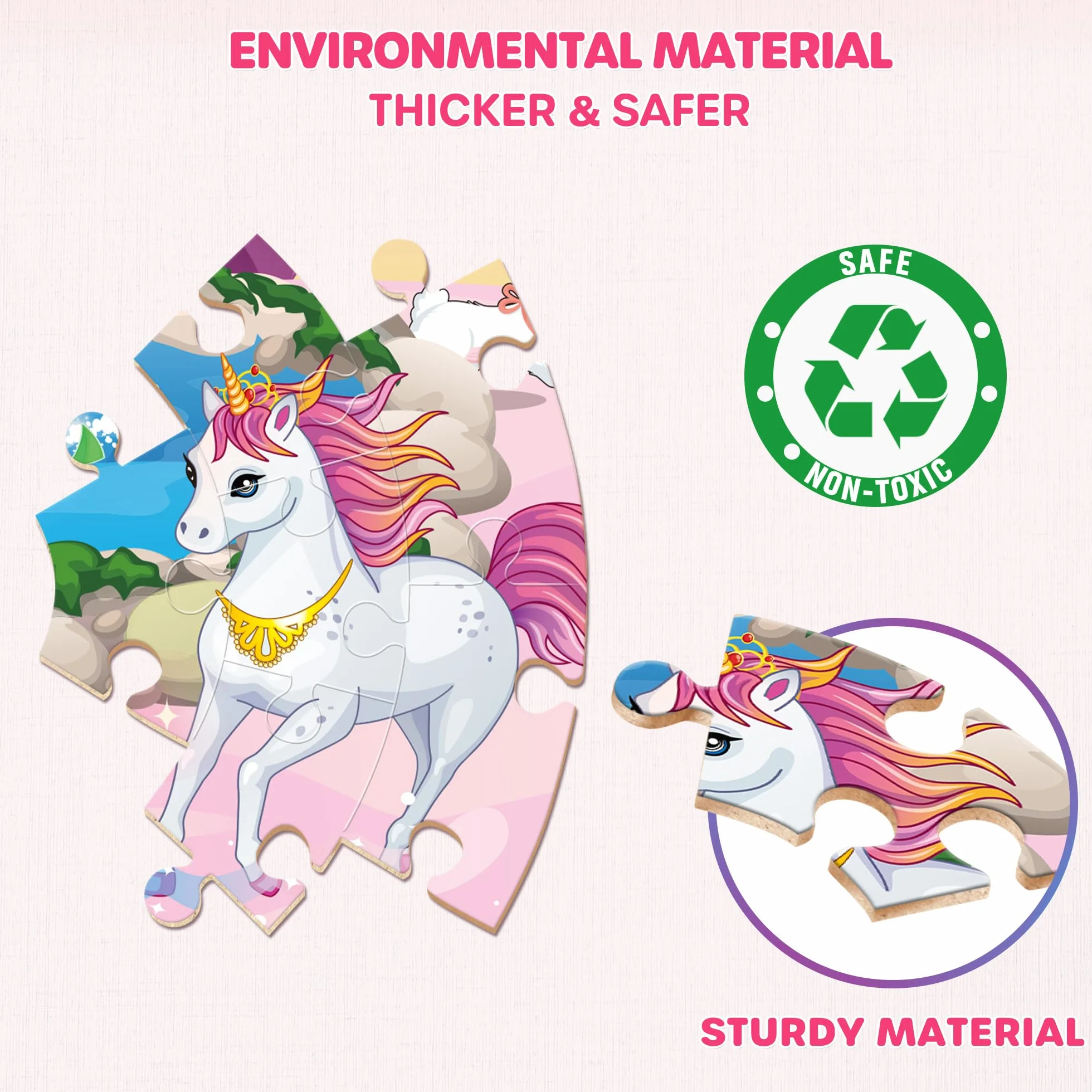 SYNARRY Puzzle da Pavimento Unicorno Princess in Legno Bambini 3 4 5 6 7 8 Anni, 70 Pezzi Puzzle Unicorno, Giocattoli Educativi Prescolari Regali