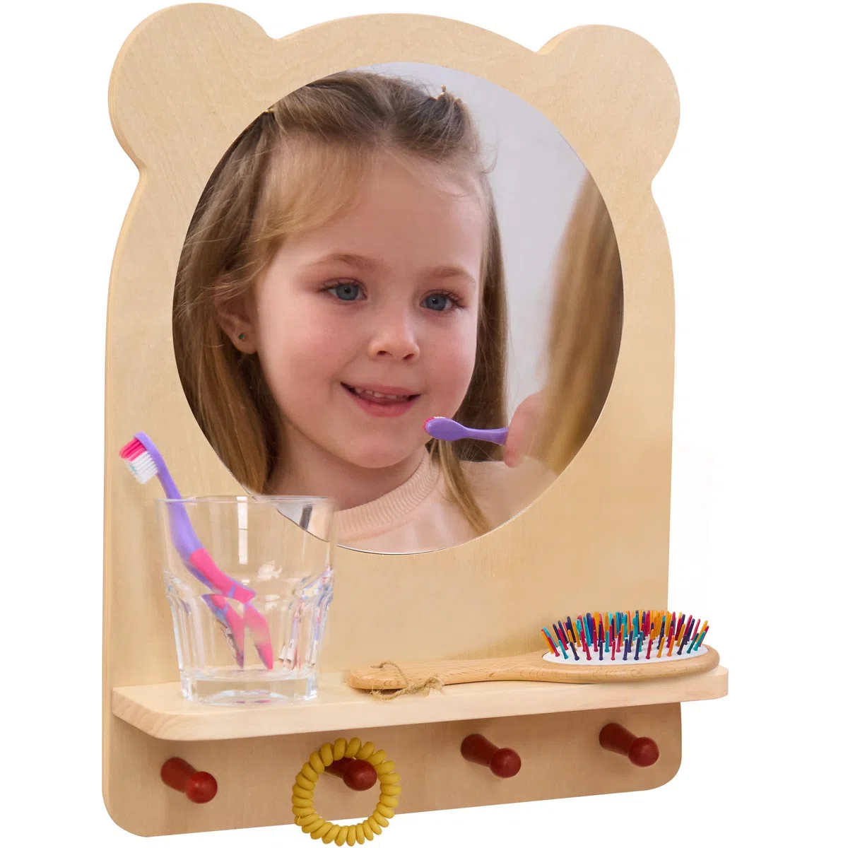 ODOXIA Specchio Montessoriano con Gancio e Mensola | Specchio da Bagno Montessoriano per Bambini | Stazione di Cura Personale | Specchio Bagno con Mensola per Autonomia del Bambino