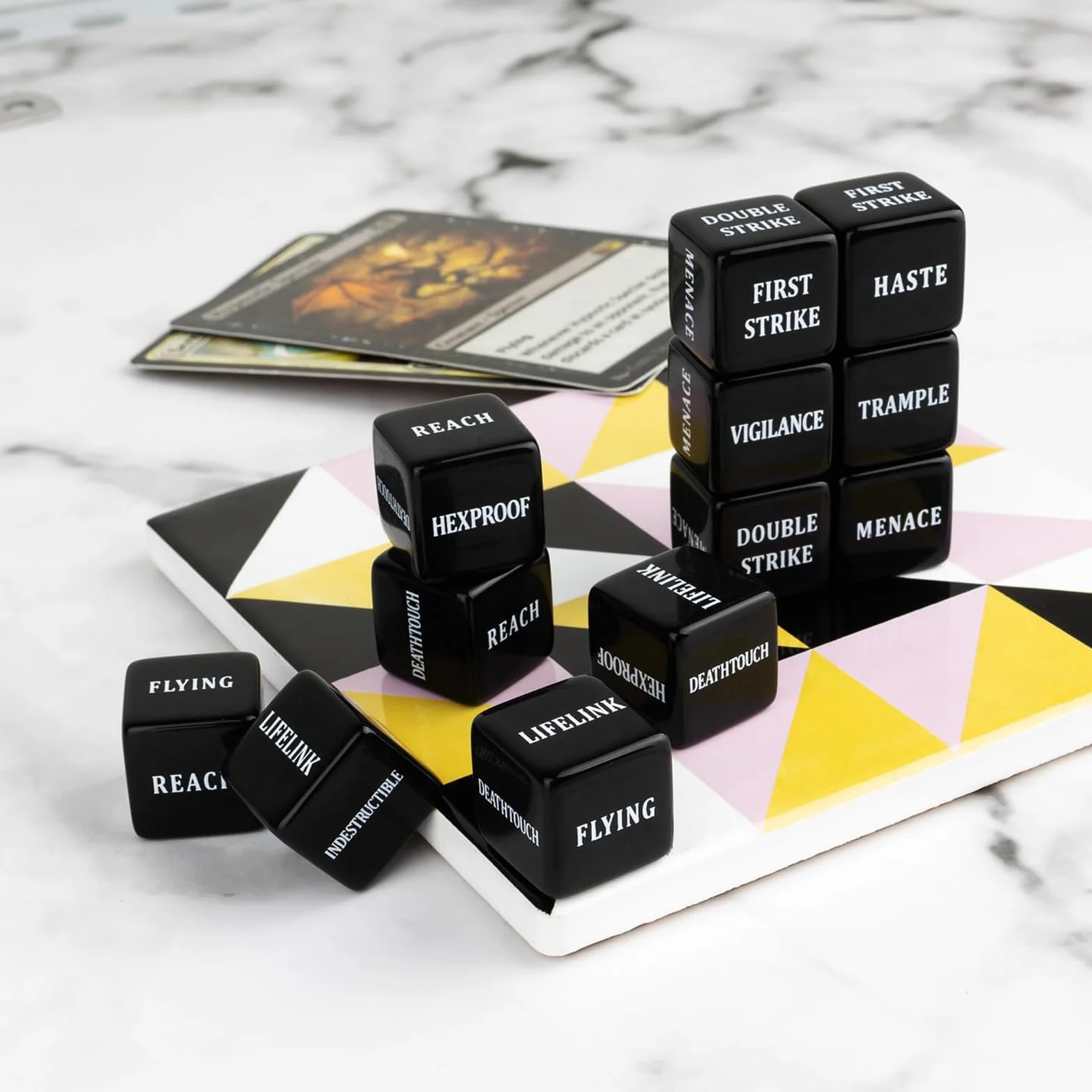 Counter Dadi 48 Pezzi Set di Dadi in Acrilico con Sacchetto di Velluto Abilità Parole Chiave Contatori per MTG TCG Accessori per Giochi di Carte per Feste Giochi