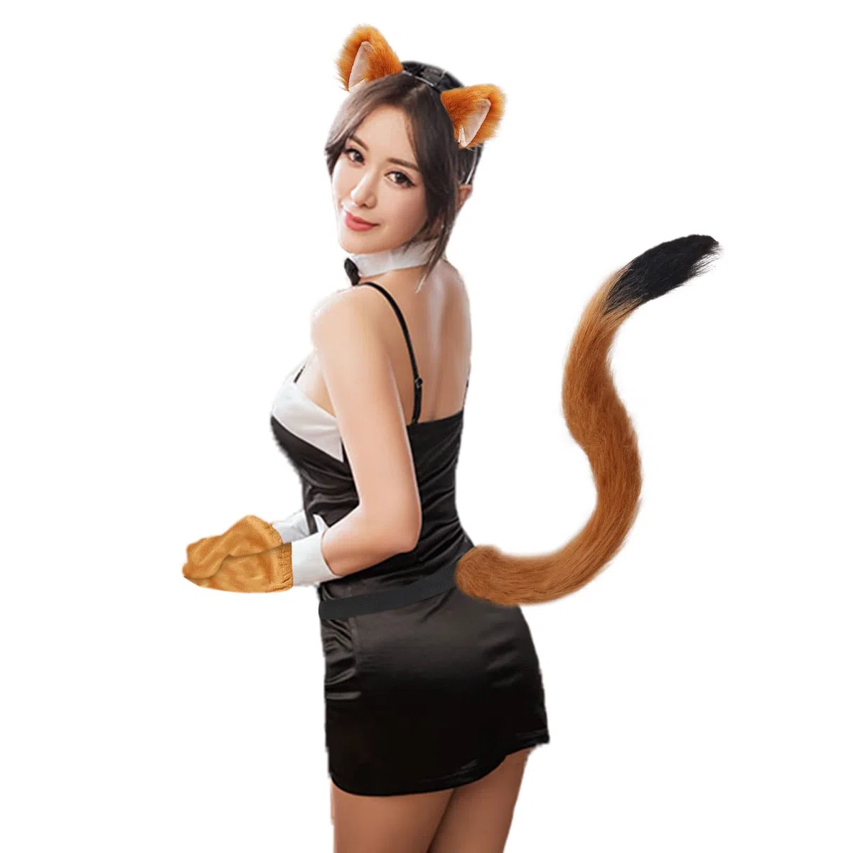 TSHAOUN 4 Pezzi Finto Peloso Volpe Gatto Orecchie Cosplay Set, Costume Peluche Artiglio Orecchie Coda per Dress Up Carino Costume Party