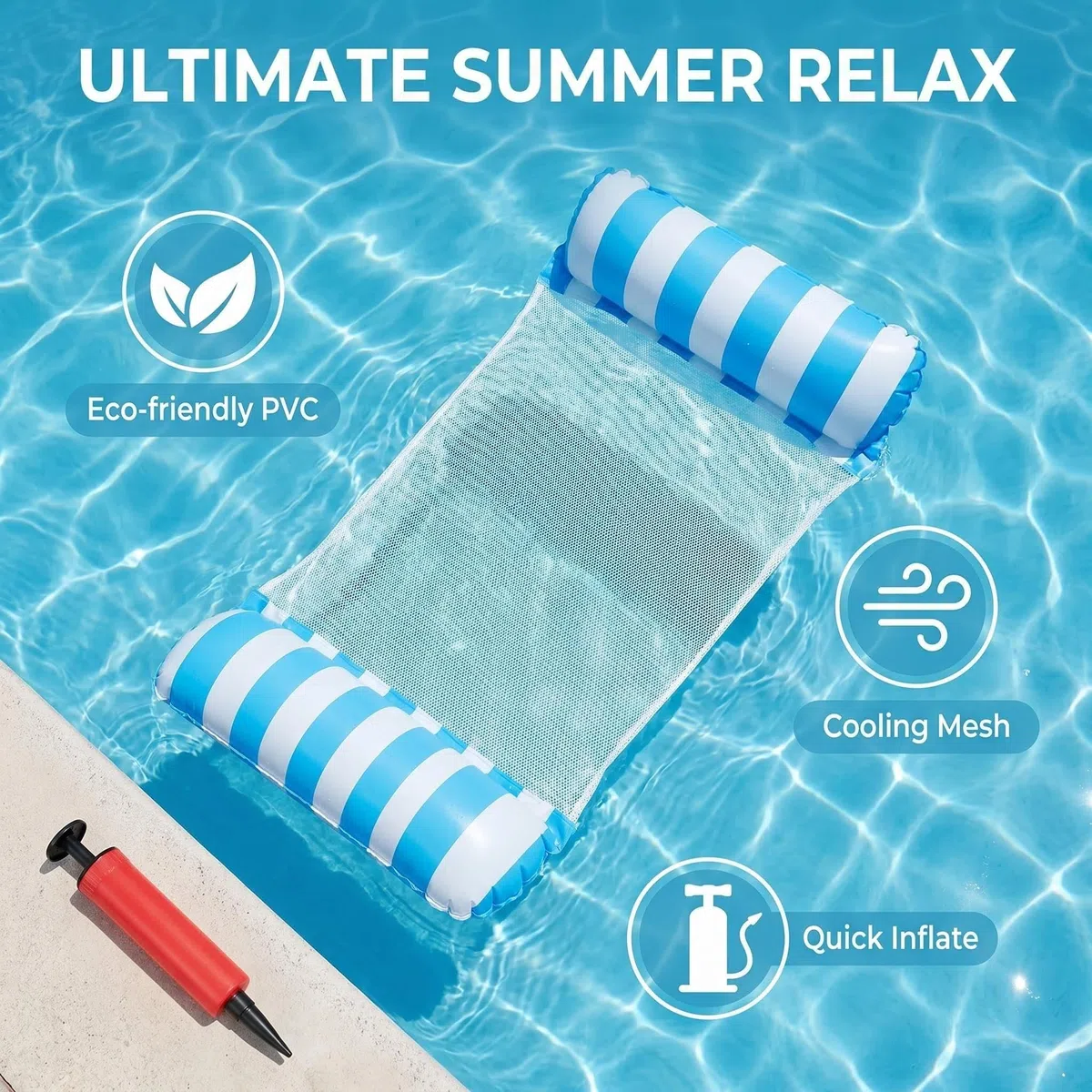 Set da 2 Amaca Gonfiabile Galleggiante, Amaca Galleggiante, Materassino per Piscina 4 in 1, per adulti, per feste estive in acqua e spiaggia