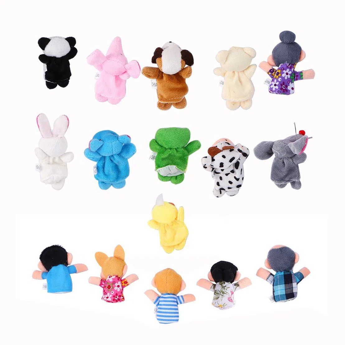 16 Pezzi Marionette Dita in Velluto,Burattini a Dito con 10 Animali e 6 Famiglie