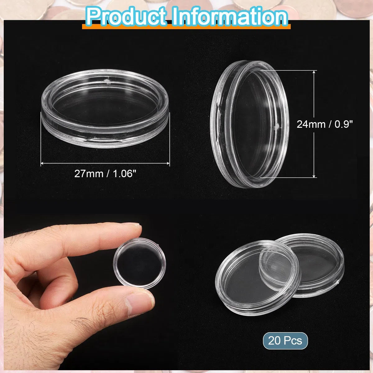 QUARKZMAN 20 Pz 24mm Portamonete per Dollaro D'Argento, Coperture in Plastica per Capsule di Monete, Contenitore Trasparente in Acrilico per La Collezione di Monete rotondo