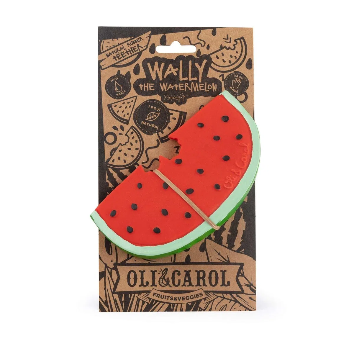Oli & Carol - Massaggiagengive per neonato in gomma naturale - Regalo per neonato 0 3 6 mesi, 1 anno - Wally the Watermelon