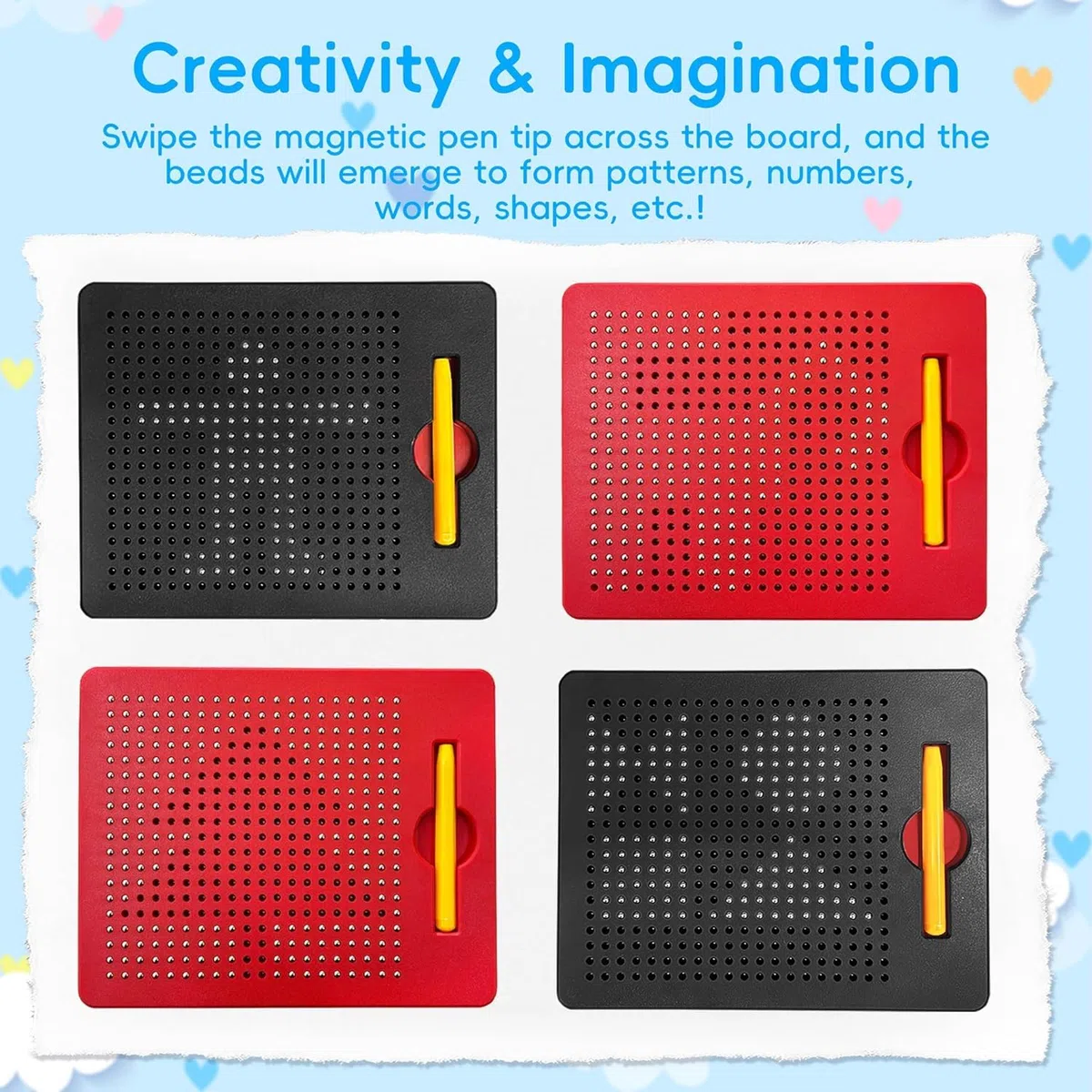 2 tavole da disegno magnetiche per bambini, gioco con palline e penna magnetica, lavagna magica, tavolo da disegno educativo, gioco magnetico magico, giocattolo educativo（Nero, Rosso）