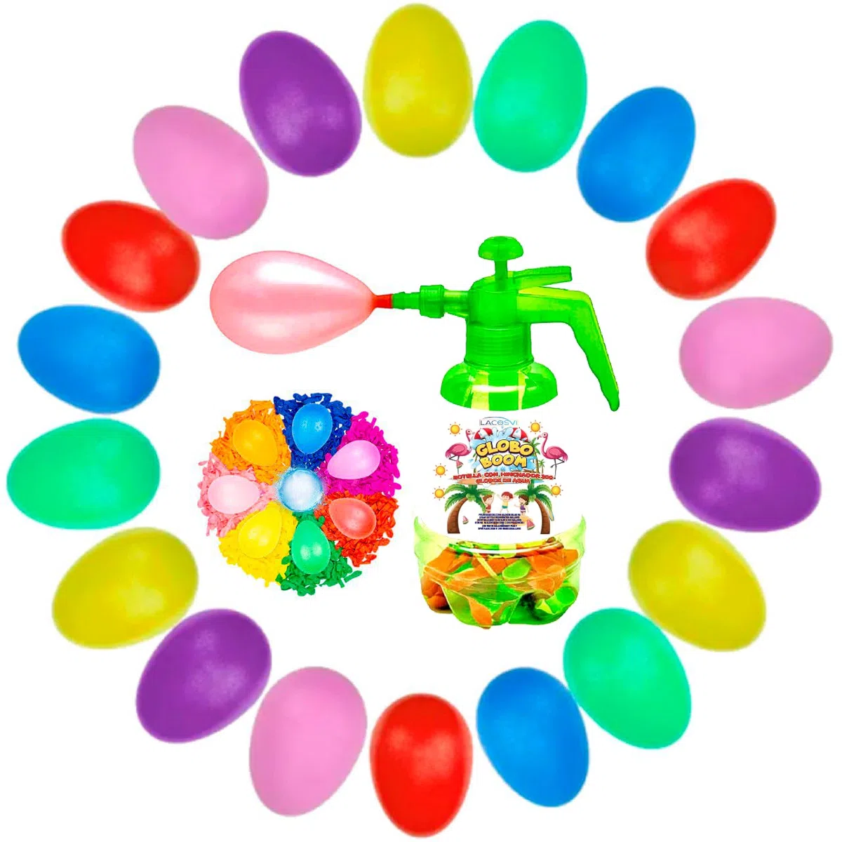 LACOSVI Flacone iniettore per riempire palloncini d'acqua super veloce, include 200 palloncini d'acqua nel gonfiatore realizzati in Spagna biodegradabili (bottiglia + 200 palloncini)