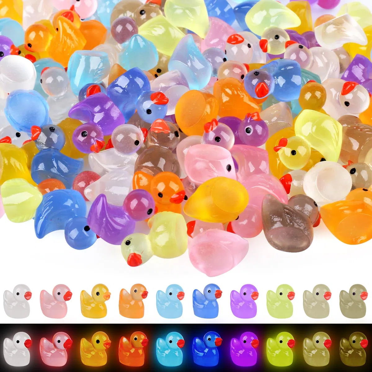 100Pcs Luminous Mini Resin Ducks, Piccole Mini Anatre Luminose, Miniatura Paperelle Piccole per Acquari, Decorazioni per Case Delle Bambole, Piante in Vaso, Decorazioni per Paesaggi da Giardino