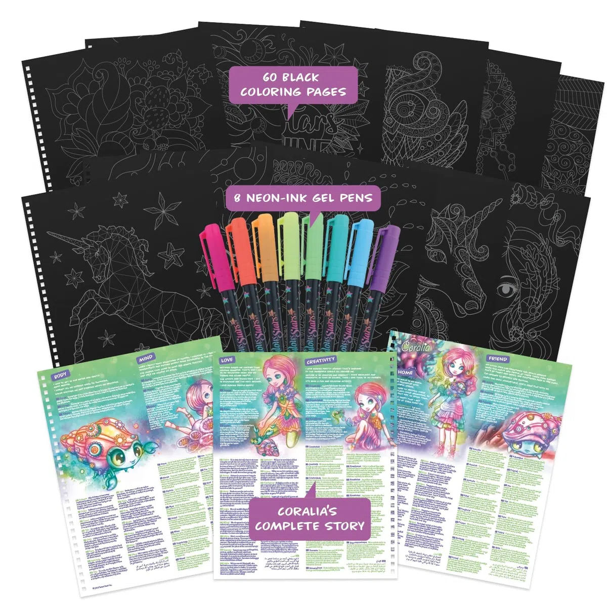 Nebulous Star NS11111 Colouring Book, 9 Piece Set,Black