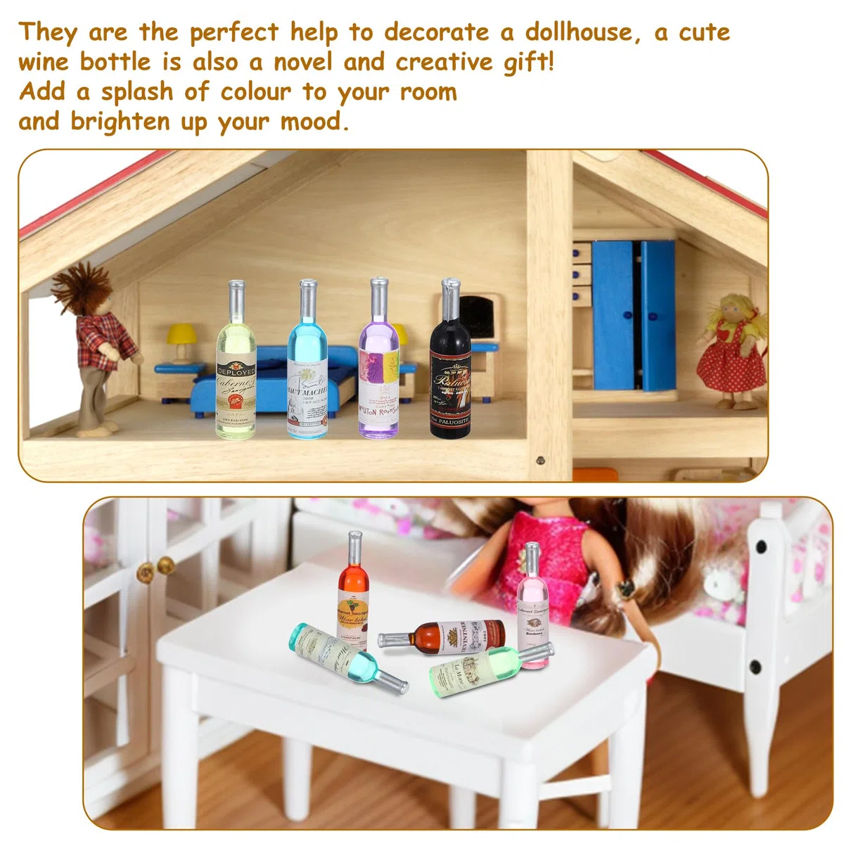 10 bottiglie di vino in miniatura in acrilico per la casa delle bambole, decorazione in miniatura della bottiglia di birra, accessorio in miniatura per portachiavi, casa delle bambole, fai da te