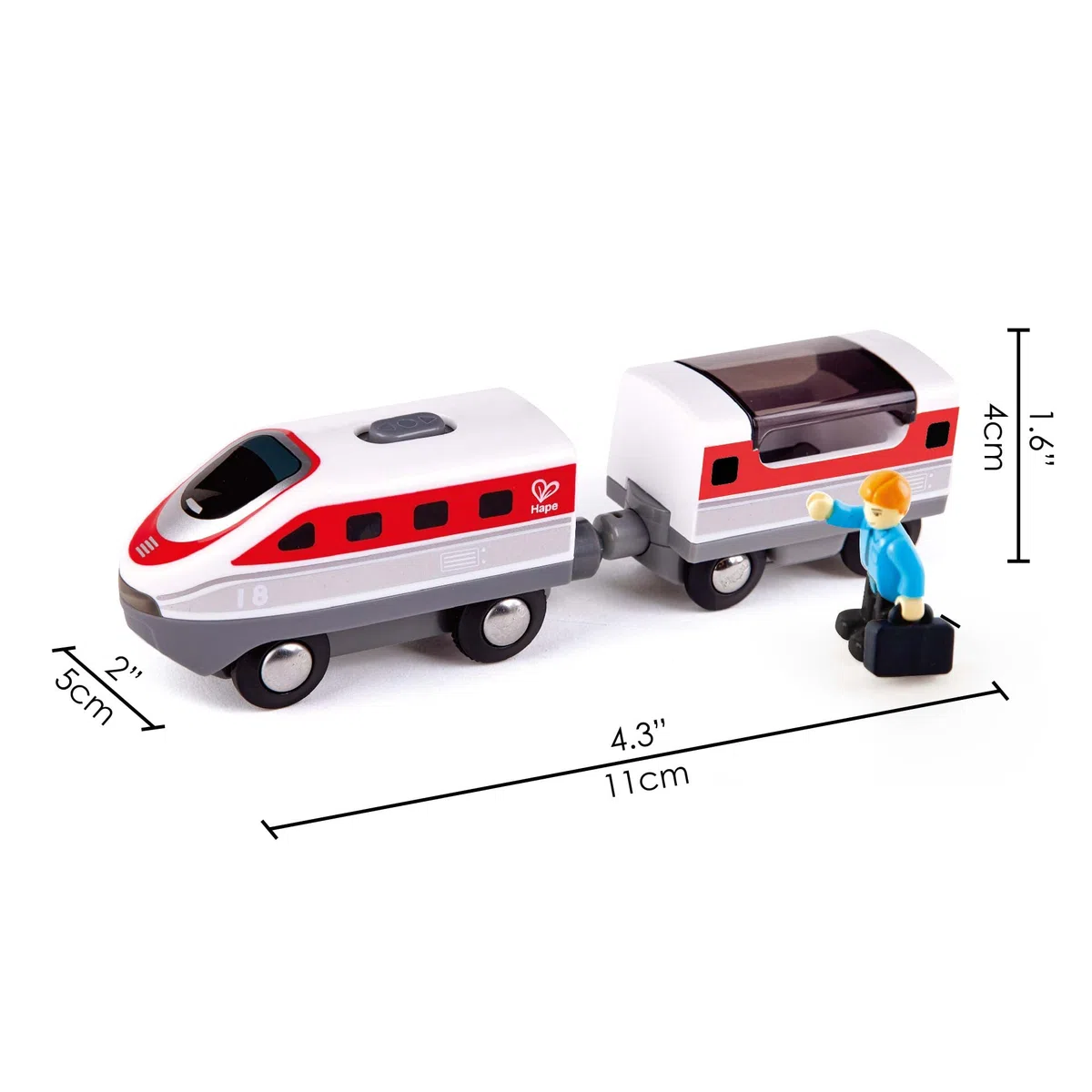 Hape Treno Intercity a batteria - Moderno trenino passeggeri bianco e rosso con tetto apribile per bambini dai 3 anni in su
