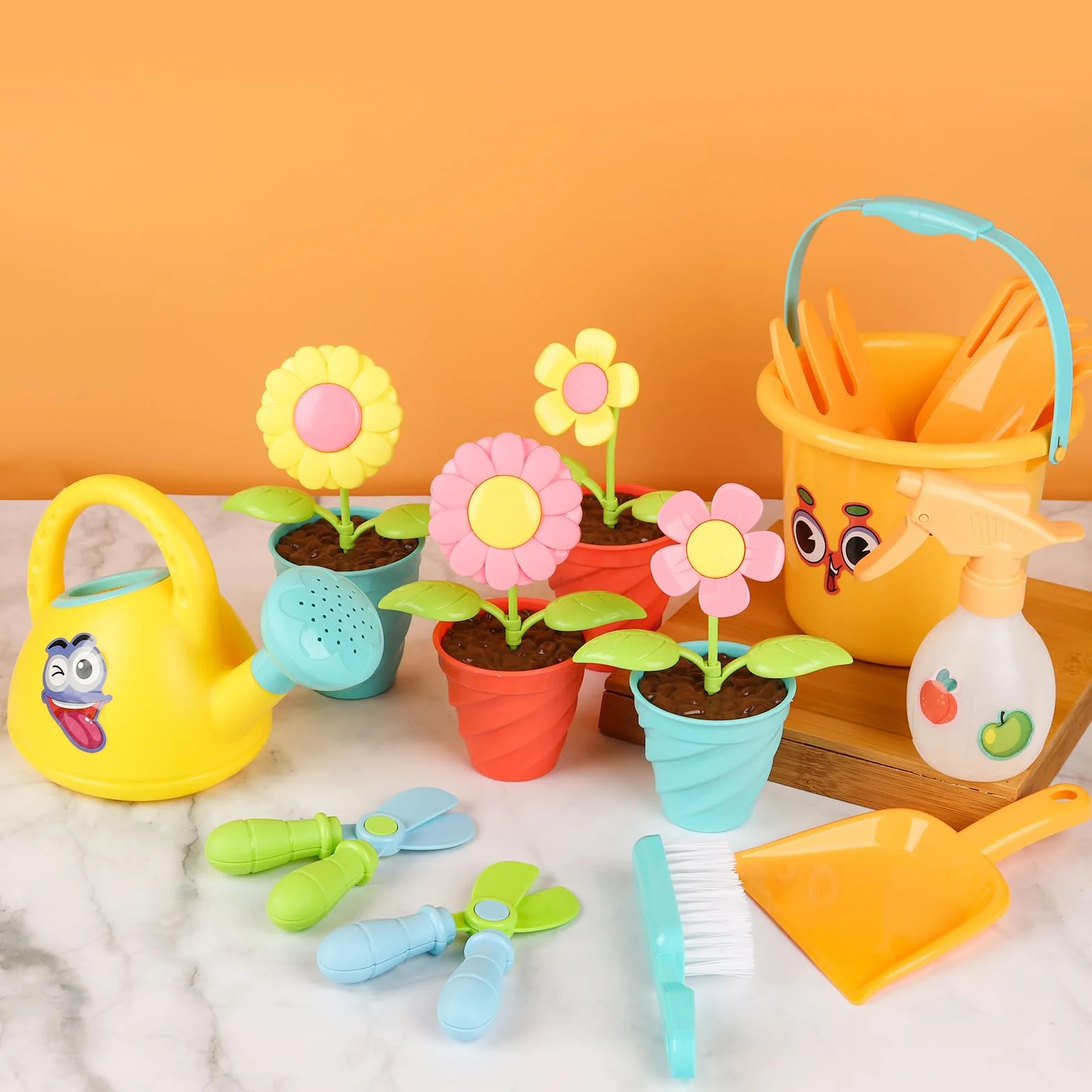 24 Pezzi Giochi per Bambini con Adesivi, Set di Giardino per Bambini, Annaffiatoio, Pala, Rastrello