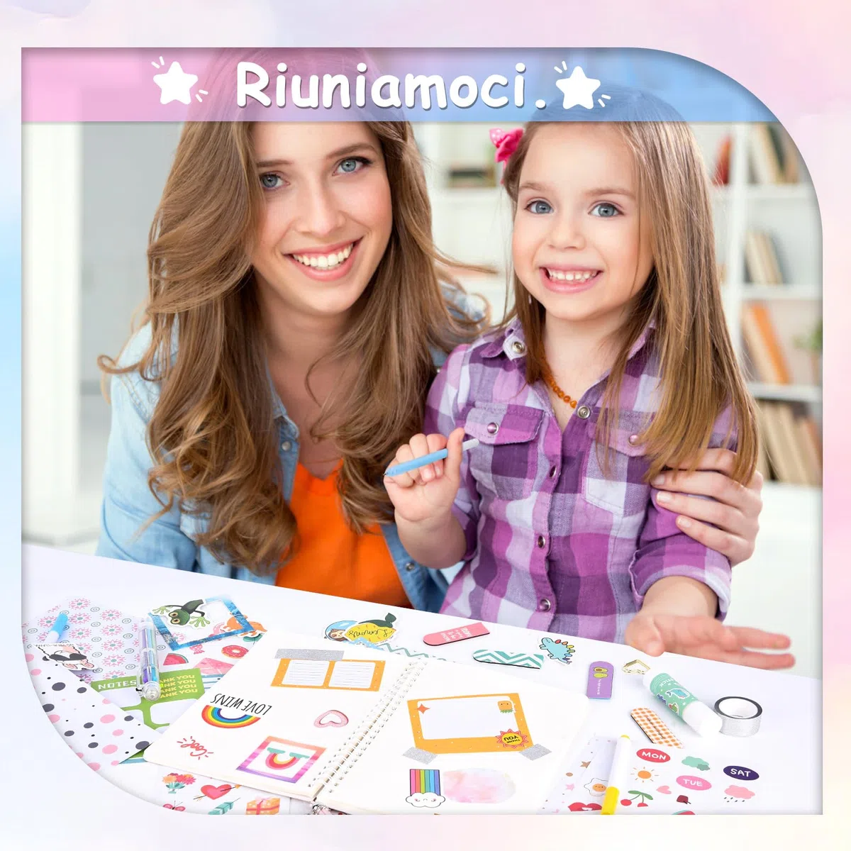 Herenear Set di Accessori per Scrapbook, 92 Pezzi DIY Scrapbooking Kit con Estetico Journaling A5, 8 Fogli di Adesivi Contiene Oltre 100+ Modelli, Scrapbooking kit Regalo per Ragazze Compleanni