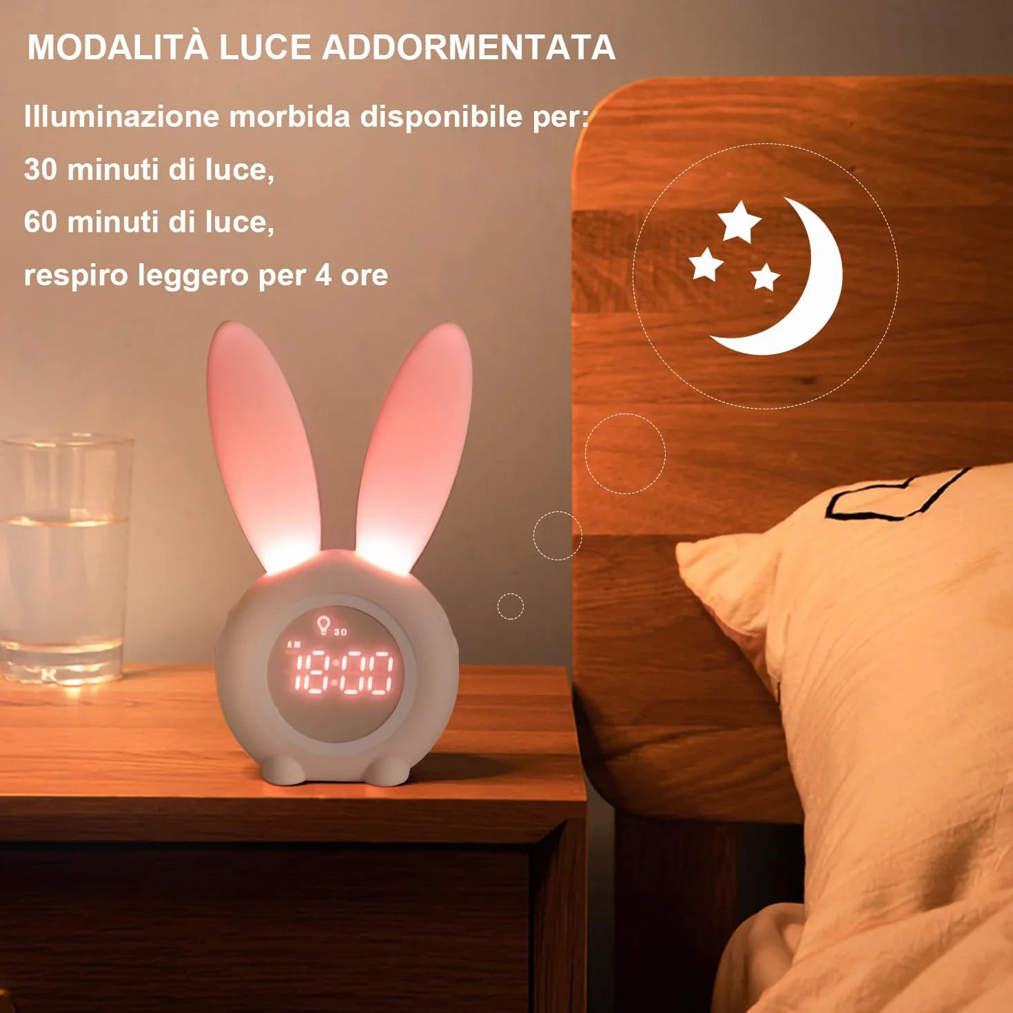 YONGYAO Sveglia Bambini Sveglia luminosa per bambini Réveil pour enfants avec motif de lapin mignon pour filles Réveil de la lumière Réveil Fonction Snooze Aimant Installation Timed Lapin Horloge