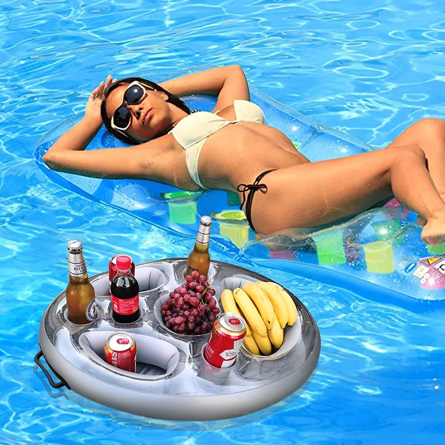 Portabevande gonfiabile 2 in 1, vassoio galleggiante 8 fori, grande capacità, galleggiante, portabevande per piscina, gonfiabile, per piscina, gonfiabile, per piscina