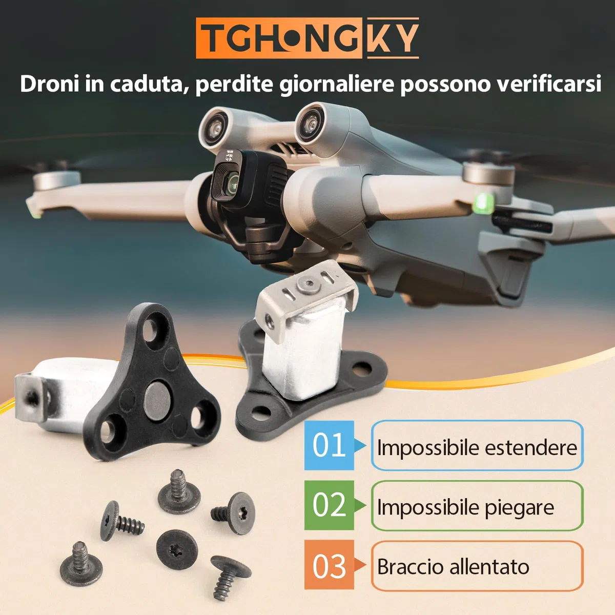 2X Braccio Anteriore Albero per DJI Mini 3 Braccio Anteriore per Mini 3 PRO Albero del Braccio Anteriore Ricambi (6*Viti per Drone Albero Braccio,1*Attrezzo)