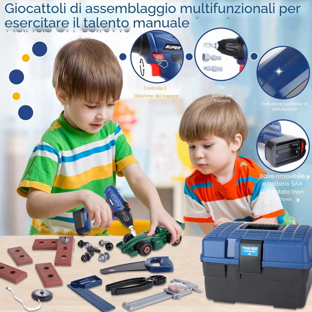 Cassetta Attrezzi Bambini, Costruzioni Giochi Con Martello Cacciavite, Giocattolo Con Trapano Elettrico, per Bambini dai 6 Anni in Su (73 Pezzi)
