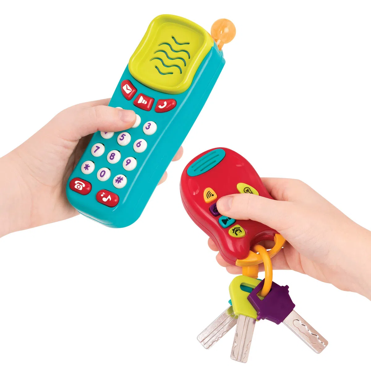 Battat - Telefono+ Tasti Luminosi e sonori - Giocattolo sensoriale - Chiavi dell'auto e Telefono Giocattolo - 18 Mesi +