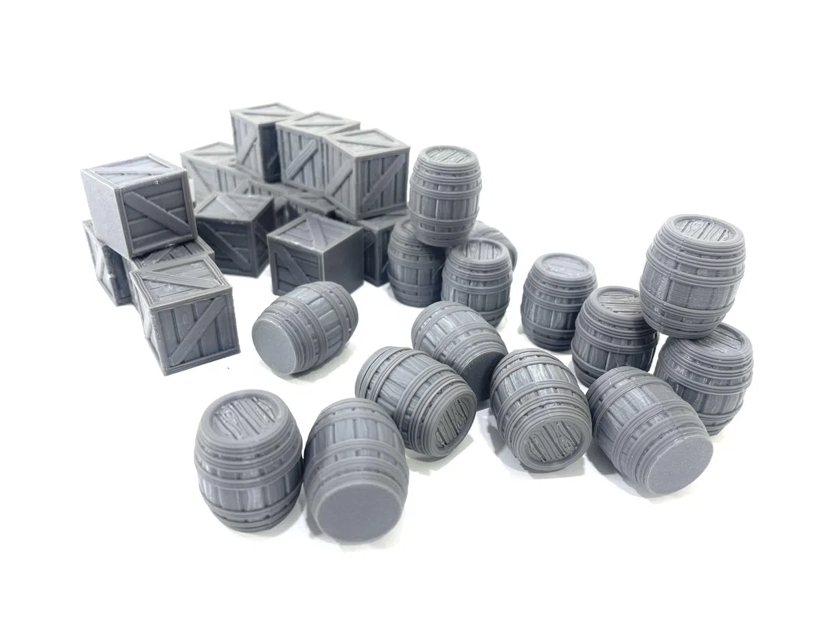 15 fusti e 15 scatole - Scenografia per Wargames e Miniature Fantasy 28 mm/32 mm - Stampato in 3D
