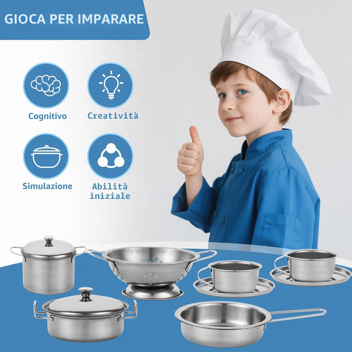 17 Pezzi Accessori da Cucina Per Bambini, Cucina Giocattolo , Set da Cucina per Bambini in Acciaio Inox – Accessori da Cucina Giocattolo per Ragazzi e Ragazze