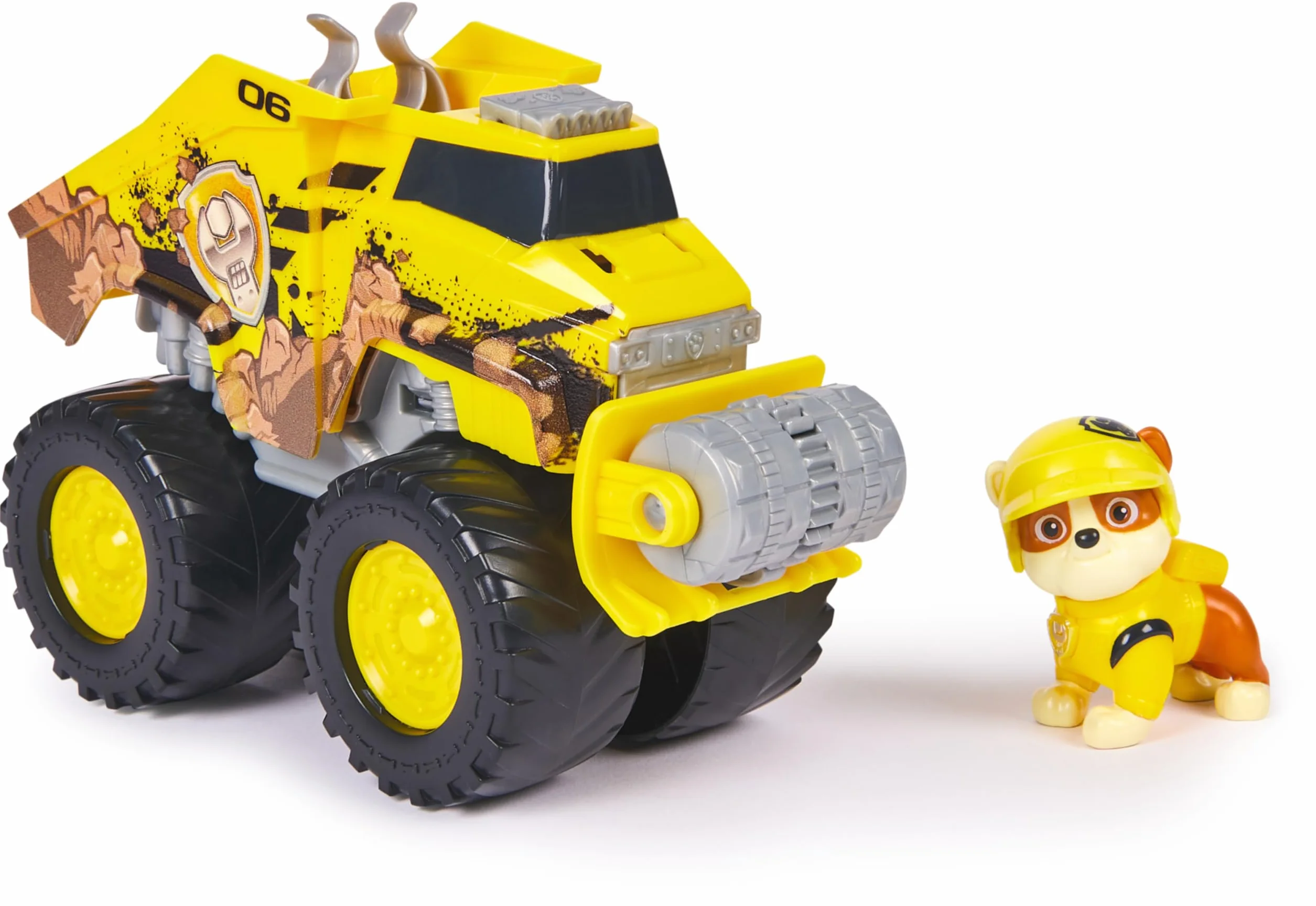 Paw Patrol: Rescue Wheels, Bulldozer di Rubble, Veicolo Giocattolo con Trasformazione e Personaggio Collezionabile, Giocattoli per Bambini e Bambine, 3+ Anni