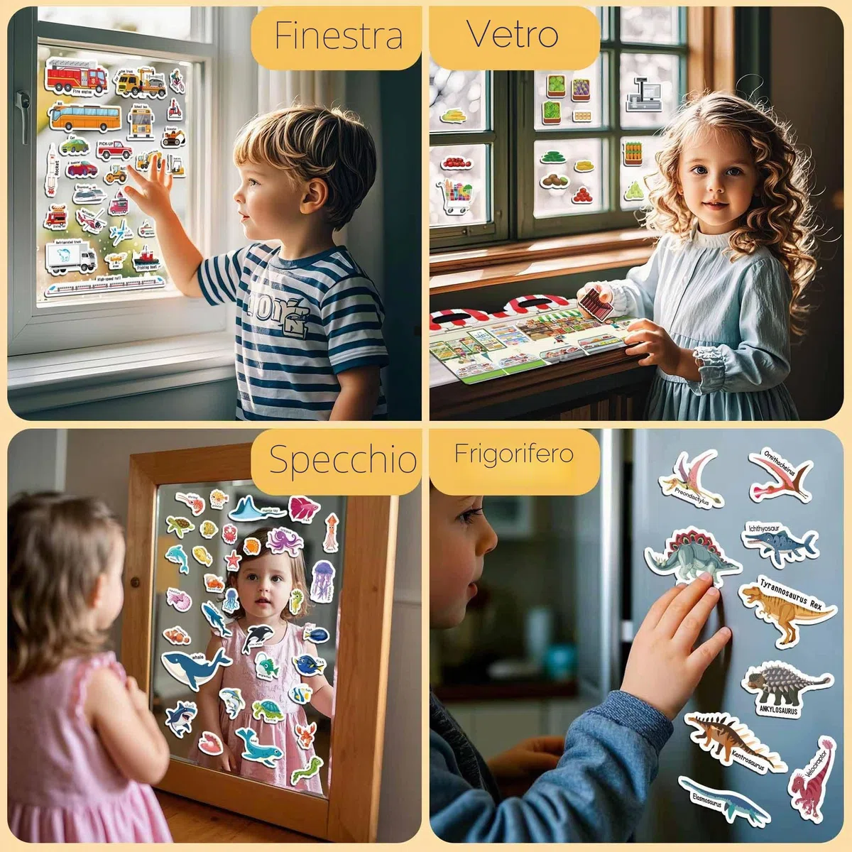 6 Libri Adesivi Riutilizzabili Bambini 2 3 4 Anni, Libro Adesivi Attacca e Stacca con Animali, Dinosauri, Corpo Umano, Supermercato, Veicoli, Mare – Sticker Book Educativo per Viaggio, Regalo Bimbo