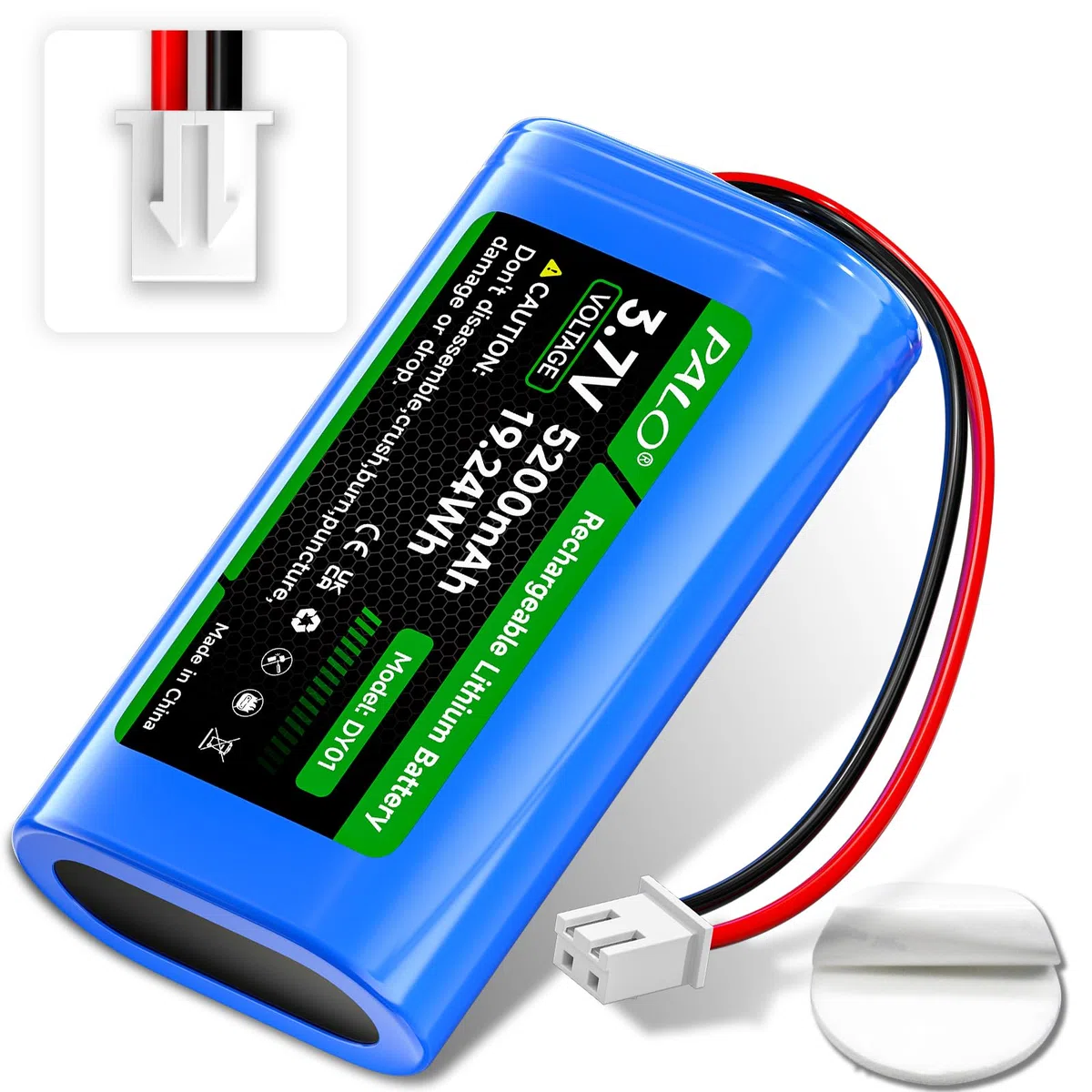 3.7V 5200mAh Batterie riutilizzabili, XH2.54/2P Batterie di litio per auto per giocattolo RC, telecamera wireless solare, altoparlante wireless, luce a LED esterna, lampada a parete