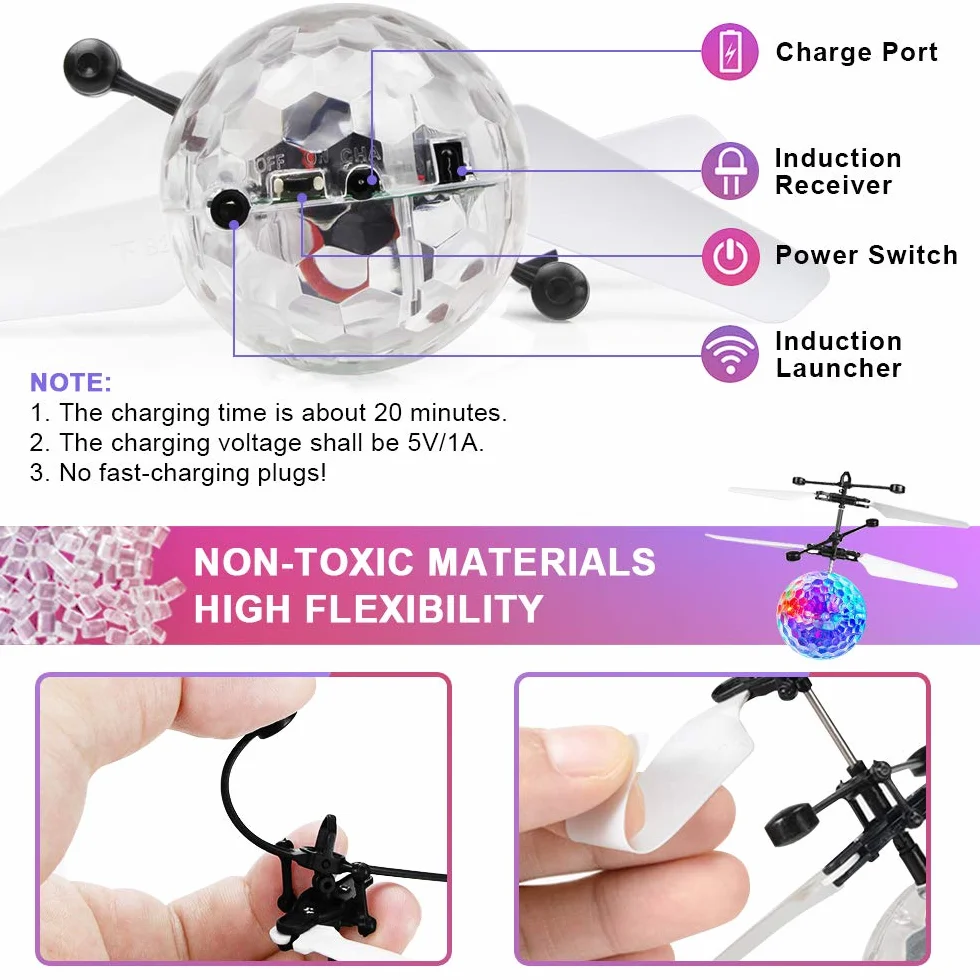 Palla Volante, Palla Volante RC Giocattolo Regalo per Bambini Ragazzi Ragazze 8 9 10 11 12 Anni, Elicottero a Induzione a Infrarossi Drone Aereo Telecomando con Luce LED Giochi Interni Esterni