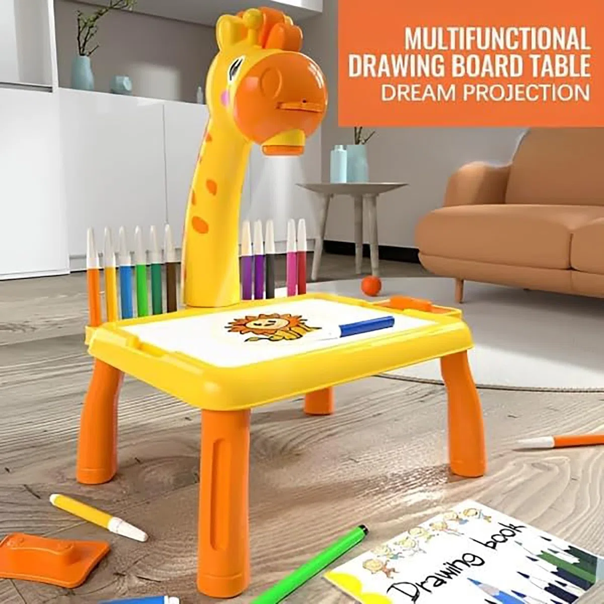 ZVD Tavolo da Disegno per Bambini con Proiettore, Proiettore Interattivo per Disegno, Disegnare con la Luce, Set di Giochi di Disegno per Tavolo da Disegno Giocattolo con 24 Motivi per Regali (Giallo)