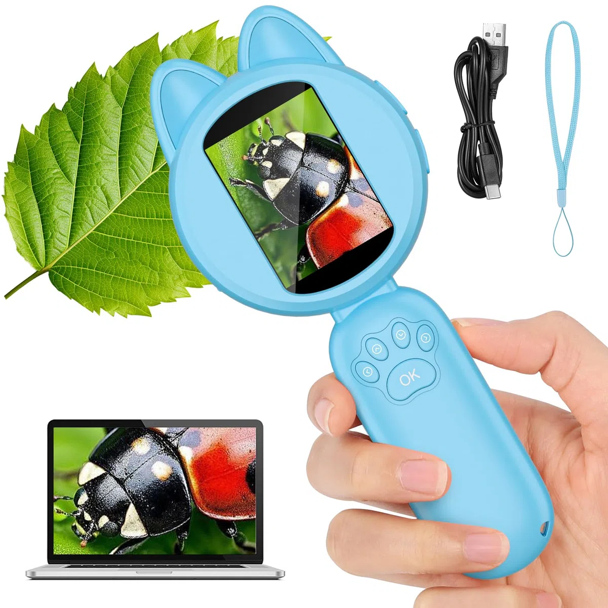 Microscopio per bambini Ambesty Microscopio digitale con schermo 2.0 IPS, Microscopio per bambini ricaricabile 200x zoom, microscopio tascabile per bambini 8 LED, bambini dai 3 ai 12 anni