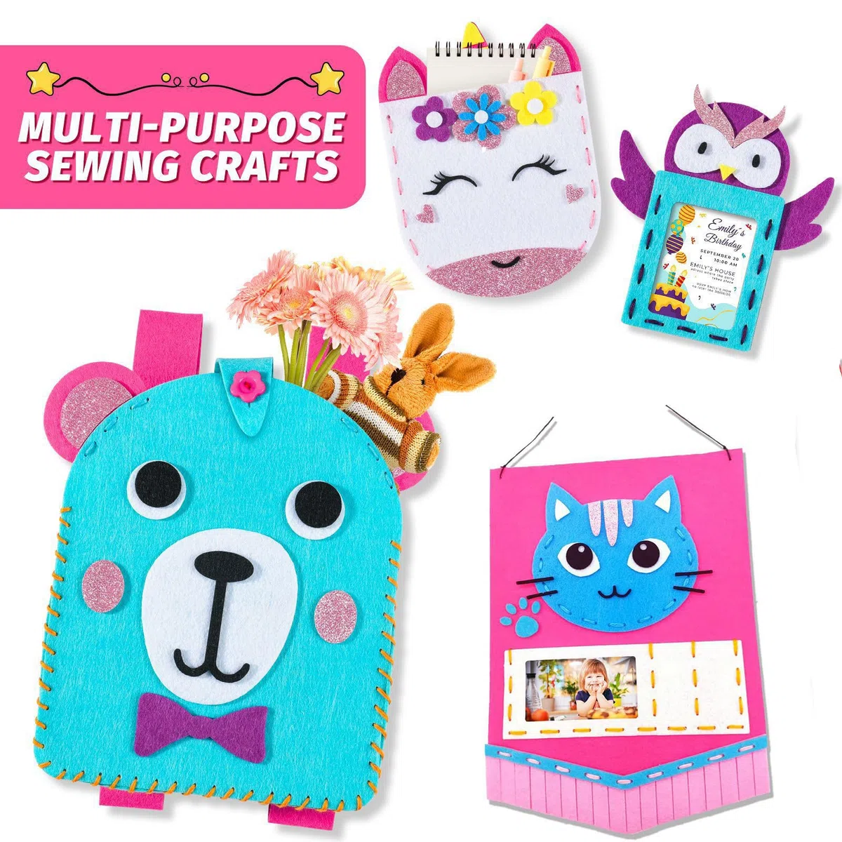 Joyvovo Kit Cucito per Bambine 5-8 Anni, Arti e Mestieri Fai Da Te in Feltro, Regali Creativi e Materiali Artigianato Bambino 6-10 Anni