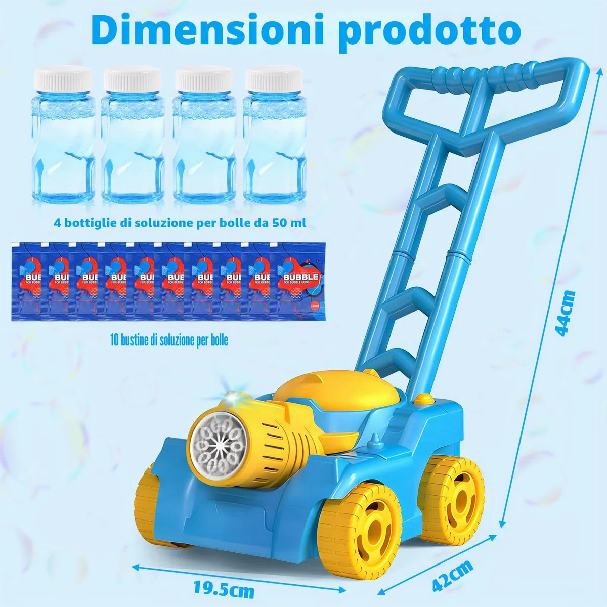 Macchina per Bolle Bambini 3 Anni+, Tosaerba Bolle Anti-Perdita, Giocattoli a Sapone Con Luce LED, Macchina Automatica per Soffiatore Di Bolle, Nozze & Festa Esterna