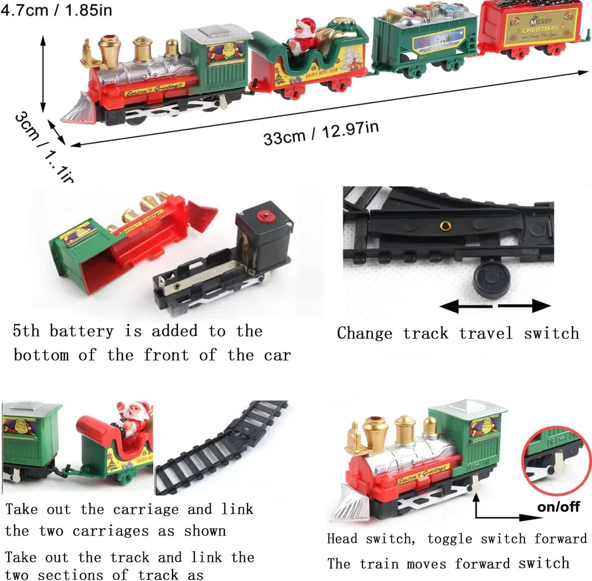 Trenino Natalizio Elettrico per Bambini, Treno con 4 Vagoni e Slitta Babbo Natale, Giocattolo Decorazione Albero di Natale, Pista Circolare 168 cm, Bambini