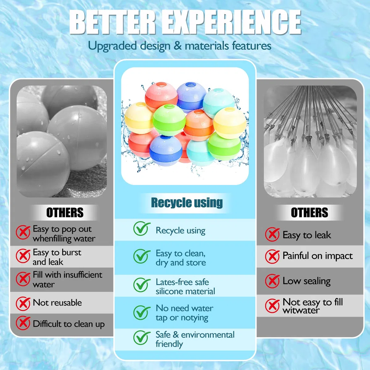 6 palloncini riutilizzabili, a chiusura automatica, per bambini, adulti, palloncini ad acqua, per attività all'aperto, per piscina, feste estive, spiaggia