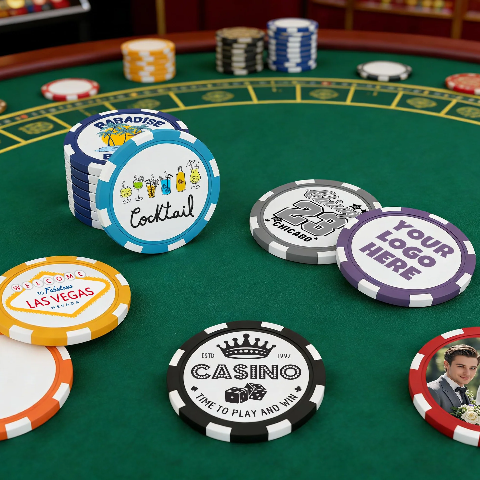 25 fiches da poker in argilla personalizzate, 40 mm pesanti 11,5 grammi di fiches da poker personalizzate con logo o testo, gettoni personalizzati per bar, feste, biglietti da visita, golf