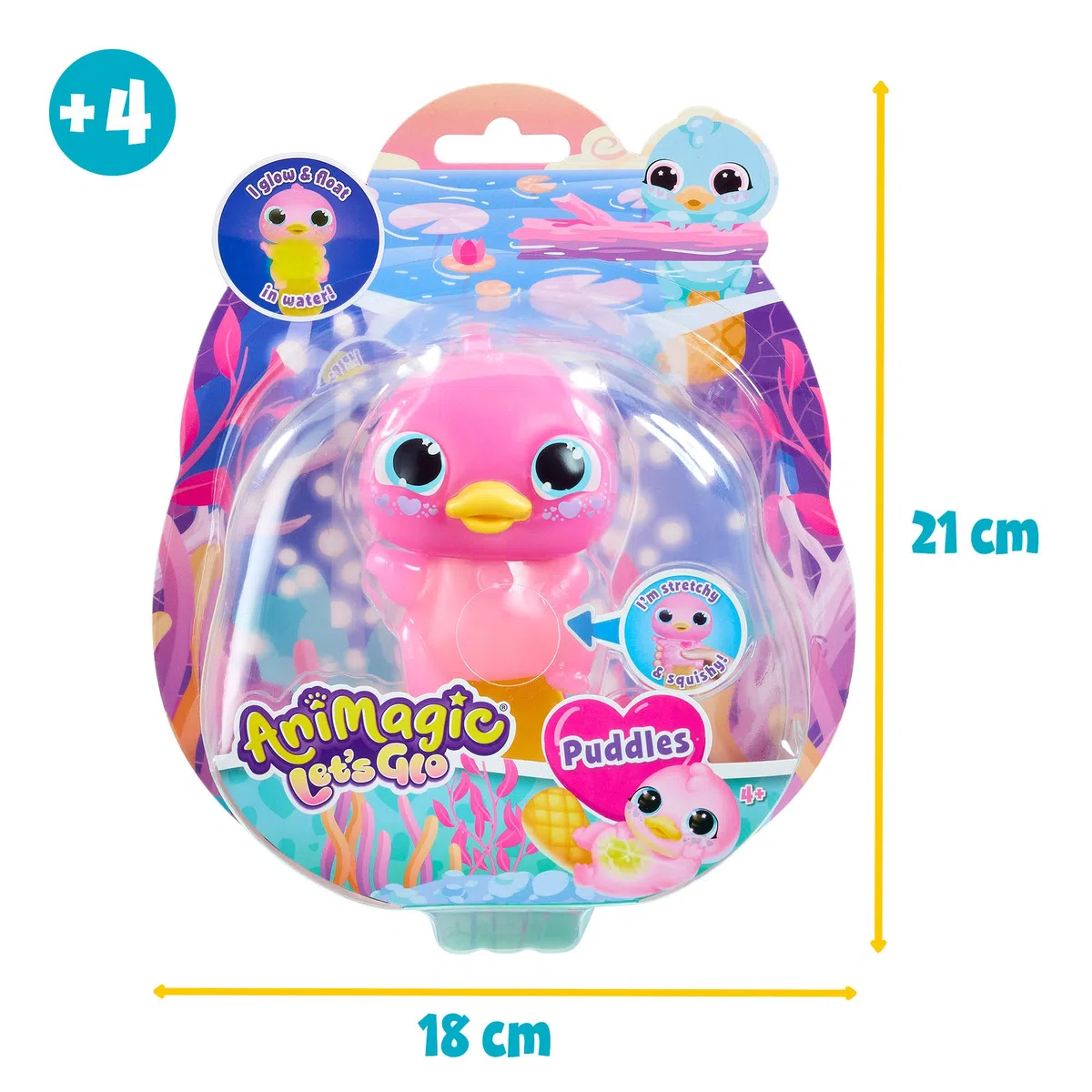 Bizak Animagic Let's GLO Ornitorinco Animale Elettronico e Luminico, Rosa, Gioco Sensoriale ed Esperienza Tattile, Corpo Estensibile, Flotta e Brilla in Acqua, a partire da 4 anni (64555204-2)