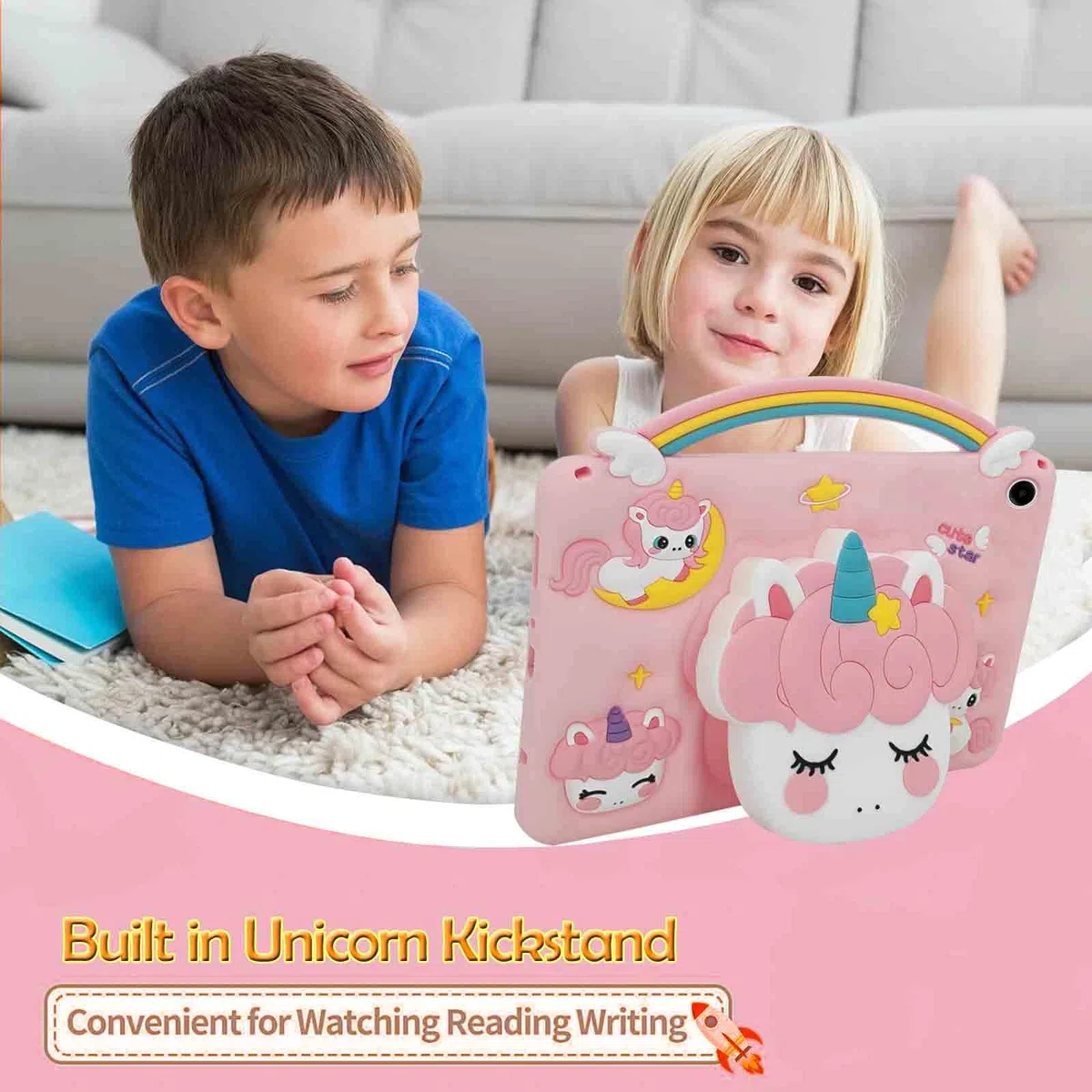 Custodia Bambini Compatibile con Samsung Galaxy Tab A9 8.7-Pollici 2023 (SM-X110/X115/X117), Antiurto Silicone Unicorno Cover con Supporto per Maniglia, Tracolla