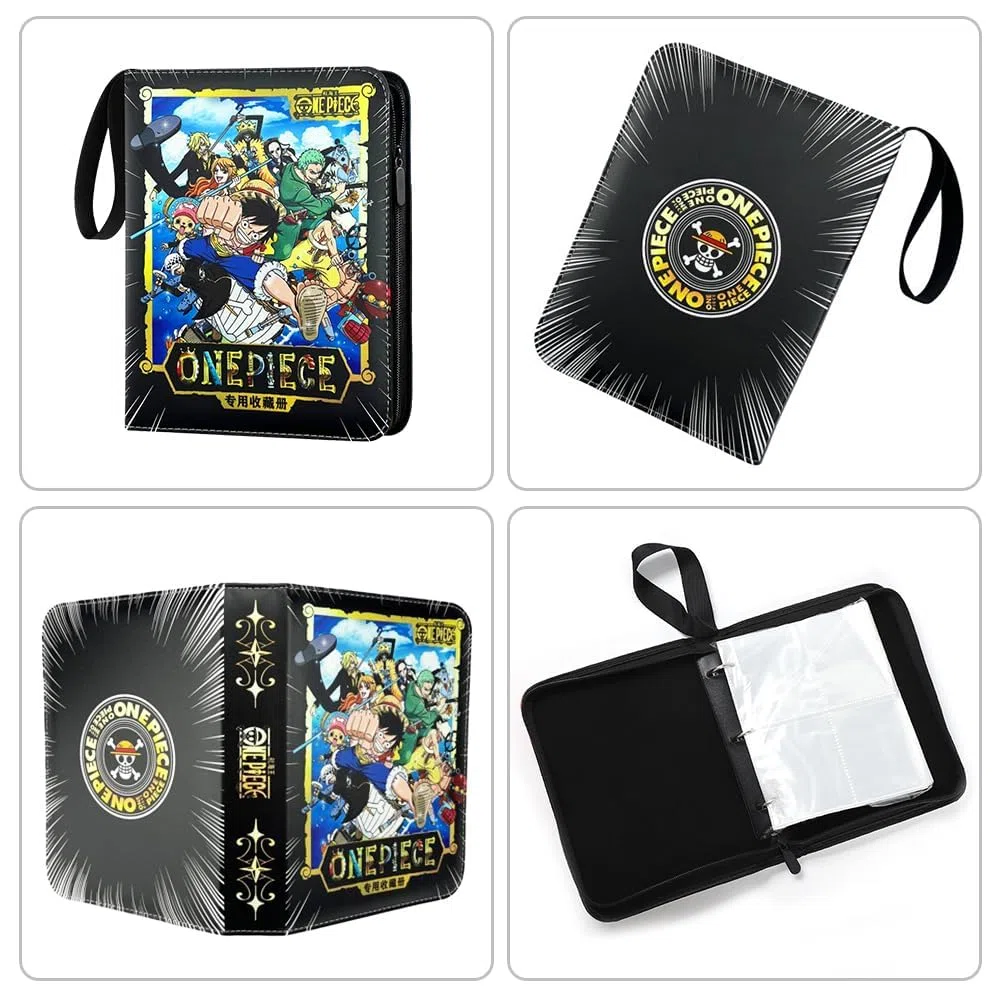 One Piece Album per Giochi Carte Anime 50 Pagine per 400 Carte Libro Porta Cartes con Cerniera Pelle PU Trasparente Impermeabile Cerniera Anime Cards Album Libro Regalo per Bambini A
