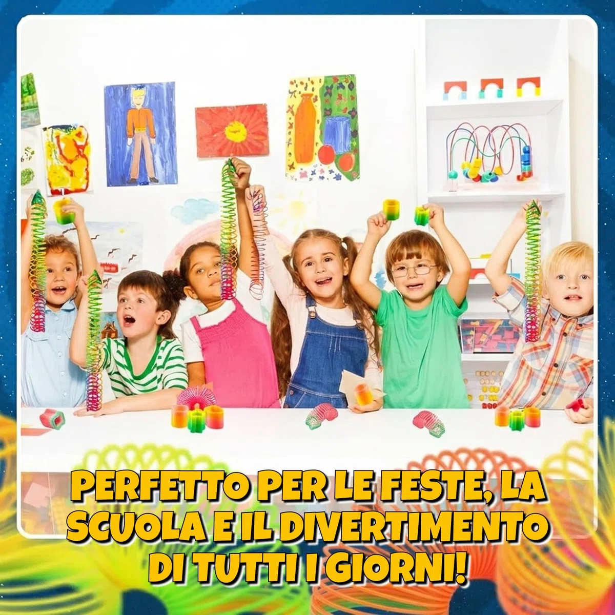 Bedwina Assortimento Giocattoli Rainbow Spring – 50 Mini Giocattoli a Molla Colorati, Ideali per Sacchetti Regalo, premi per Feste e Calze di Natale per Bambini